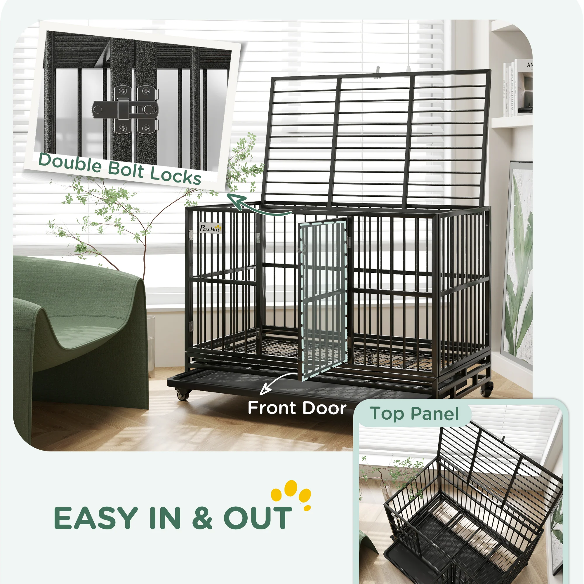 Shale 48-Inch Heavy Duty Steel Dog Crate with Floor Grate and Dual Entry - Image 5