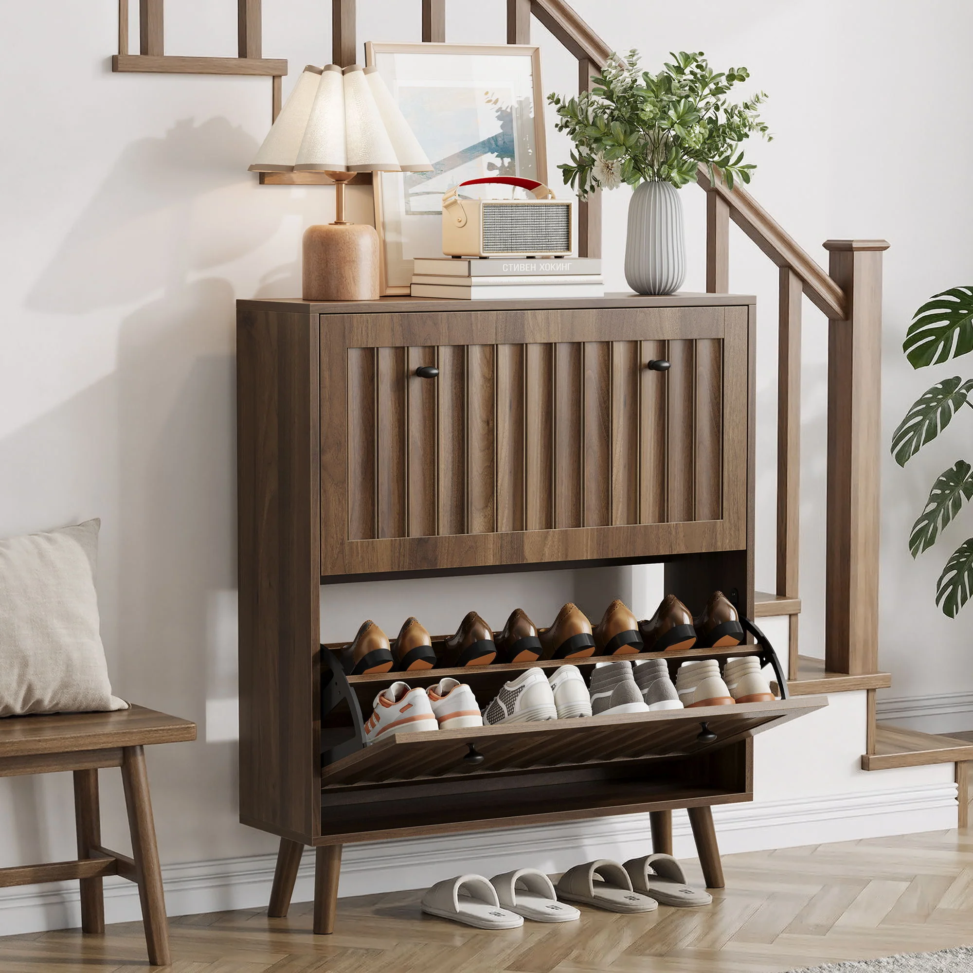 Shoe Cabinet, Storage Unit For Hallways - Walnut - Image 3