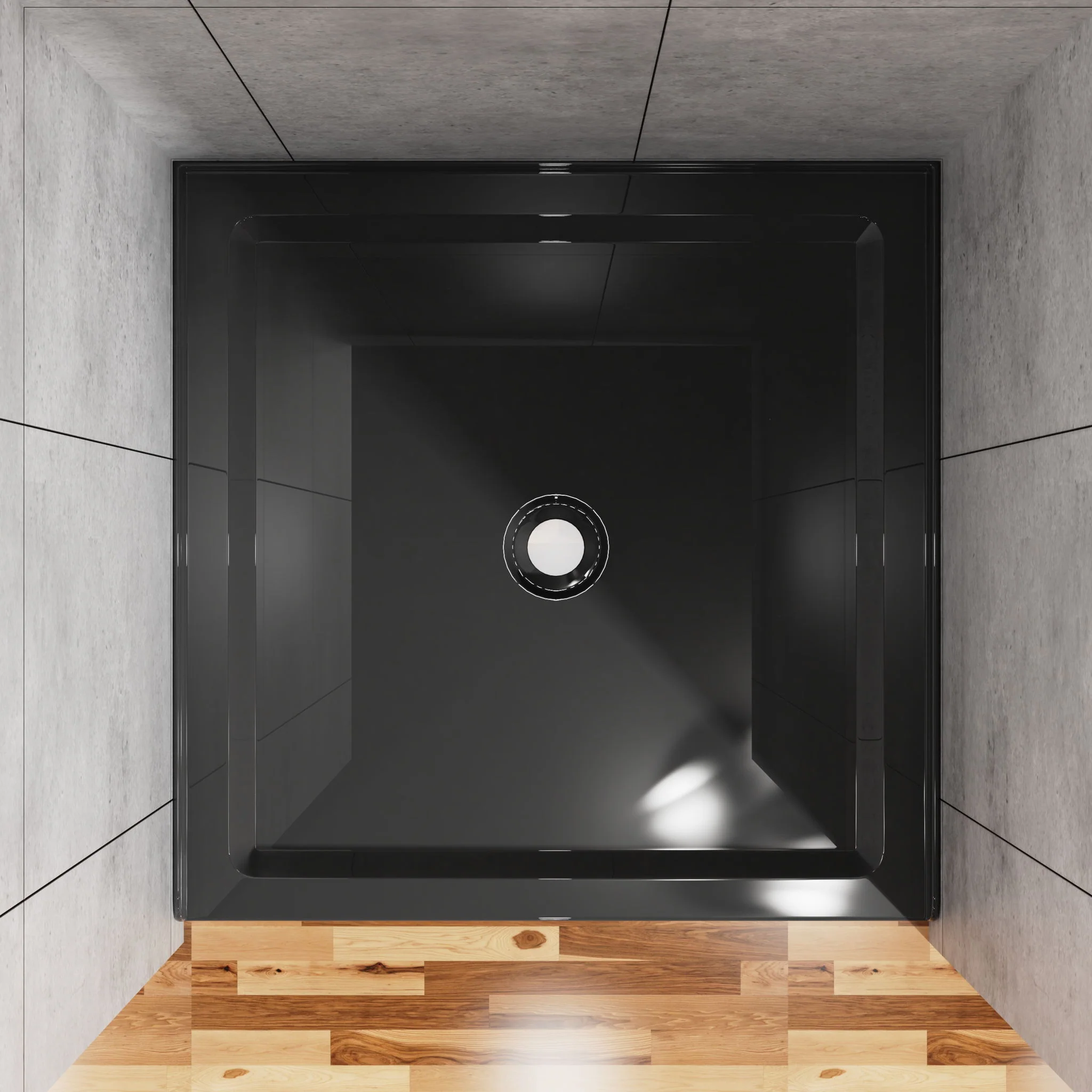 Shower Base, Anti Slip Center Drain Single Threshold - Black - Image 2