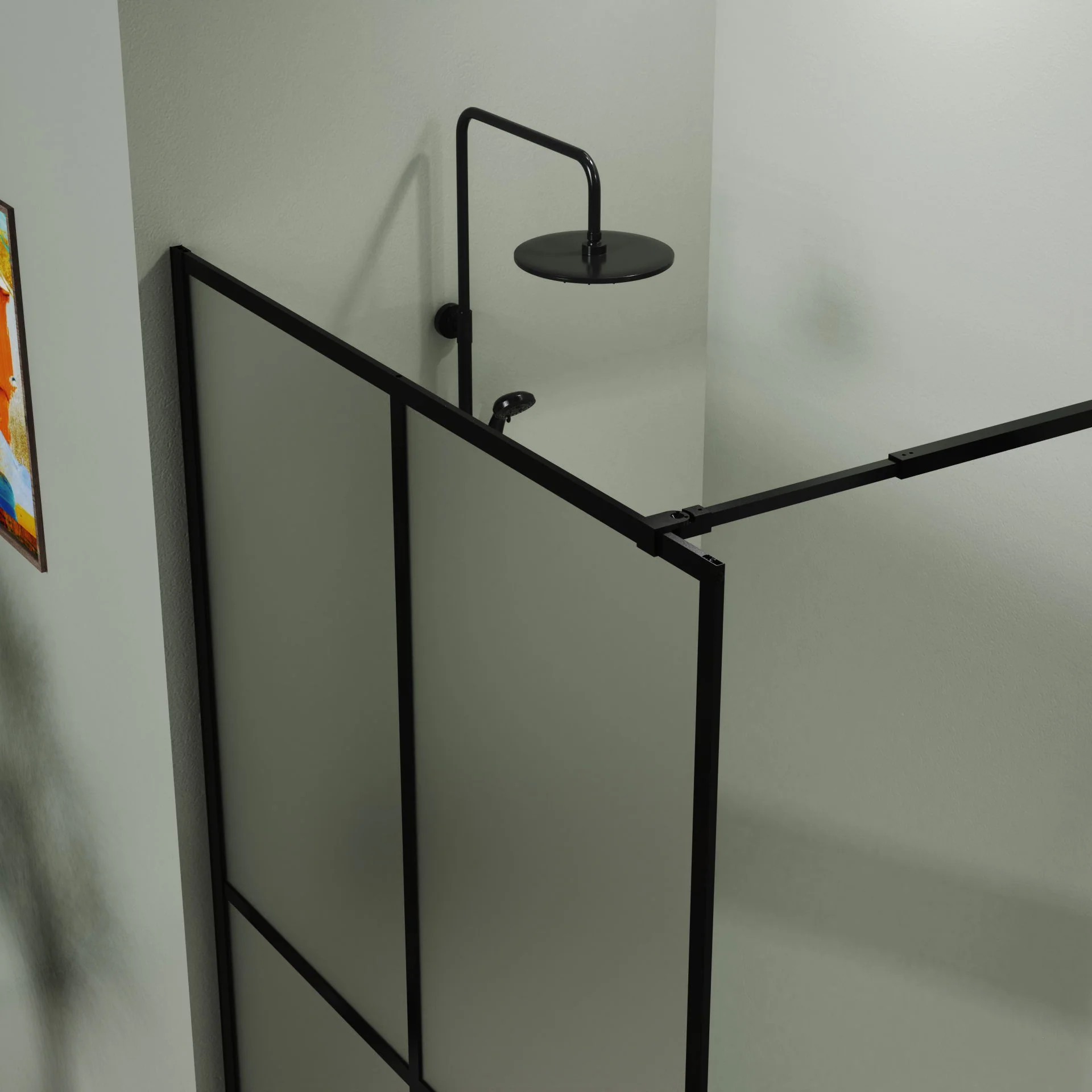 Shower Screen Door Frost Tempered Glass - Black - Image 5