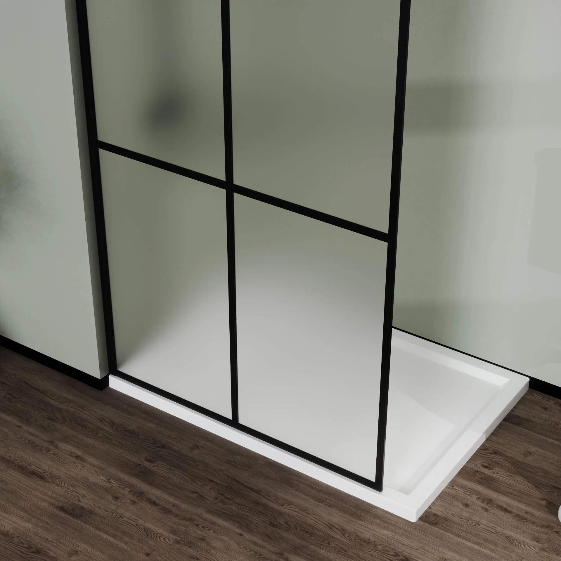 Shower Screen Door Frost Tempered Glass - Black - Image 6