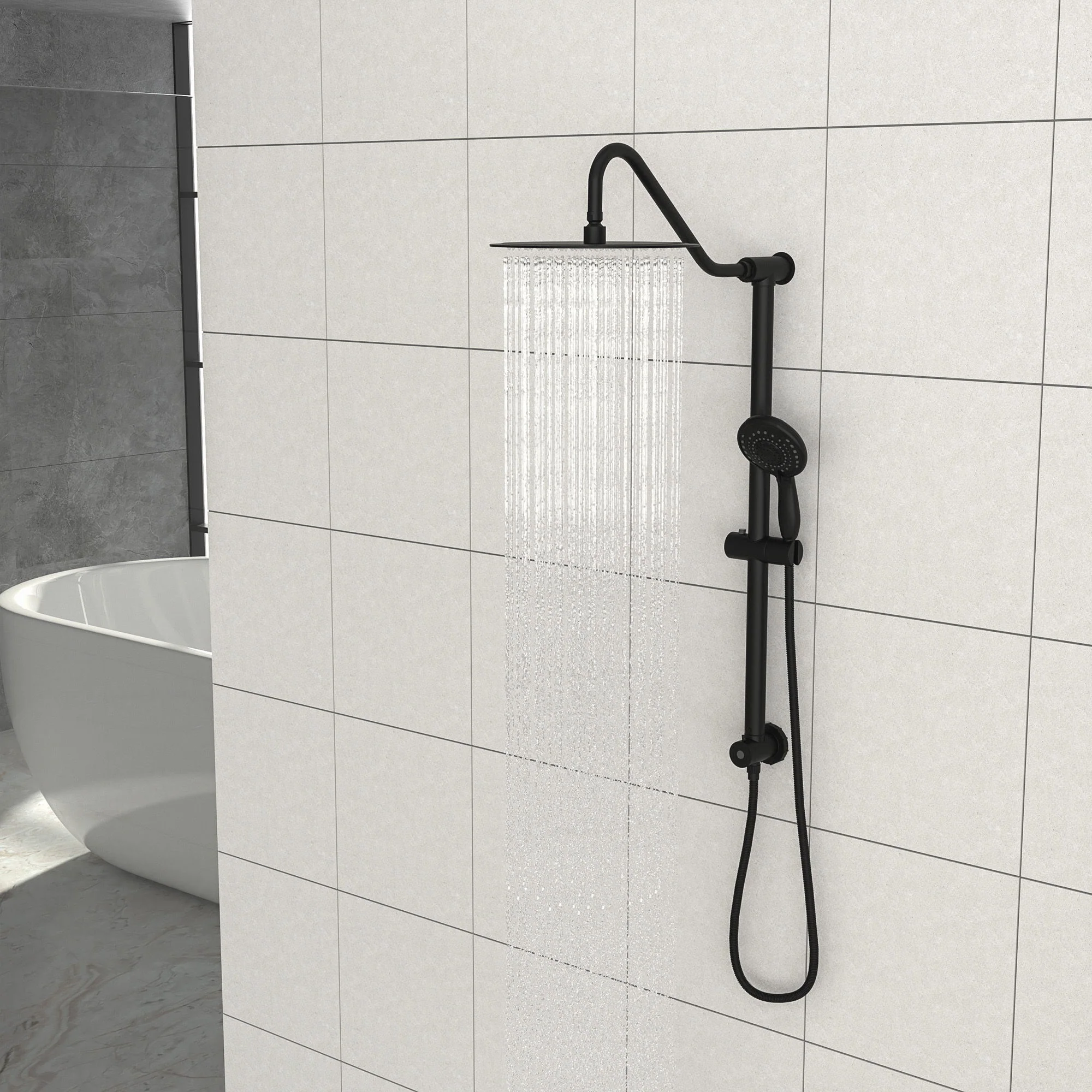 Shower System With 5 Function Rain Hand Shower And Slide Bar Combo - Image 4