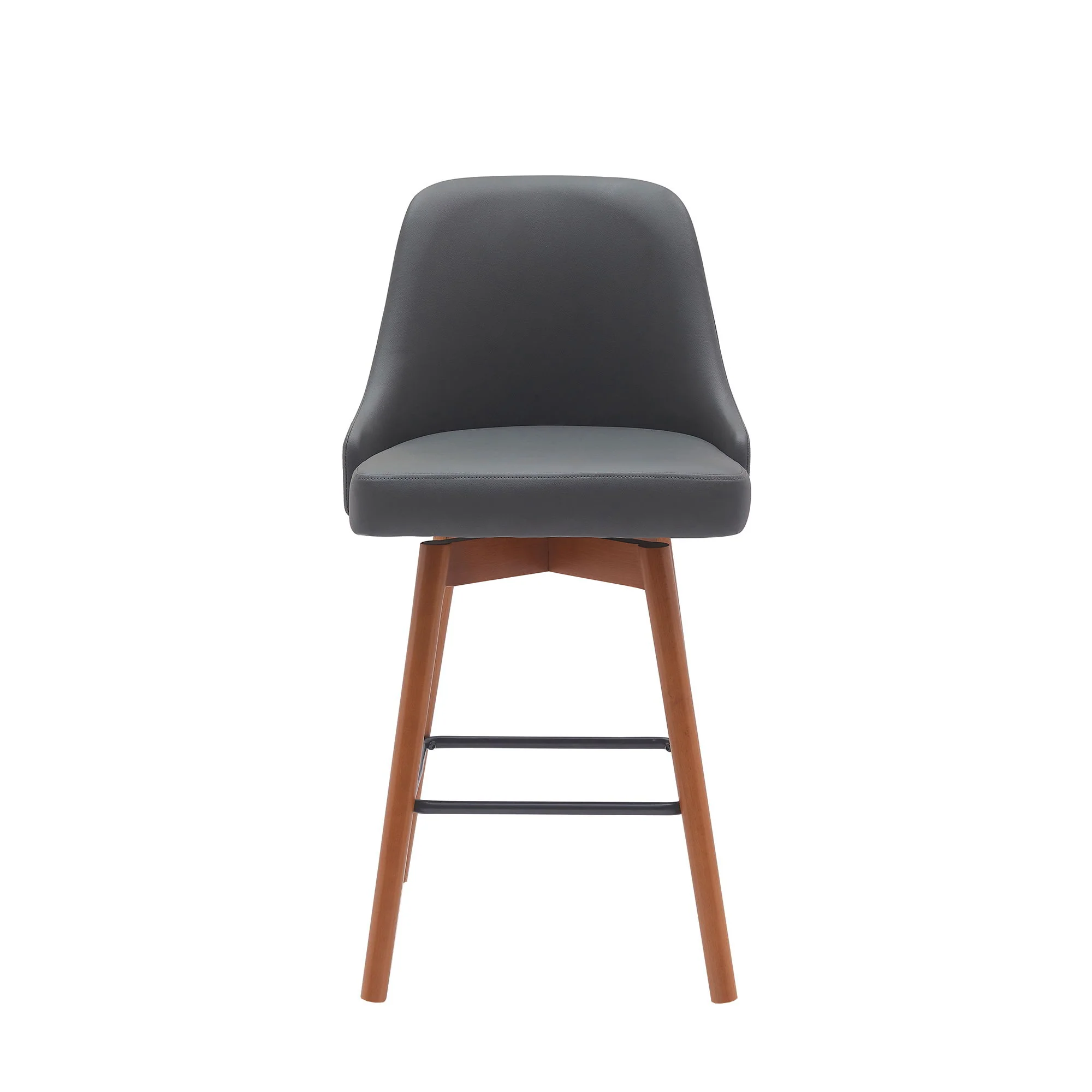Sicily - Swivel Walnut Wood Faux Leather Stool - Image 14