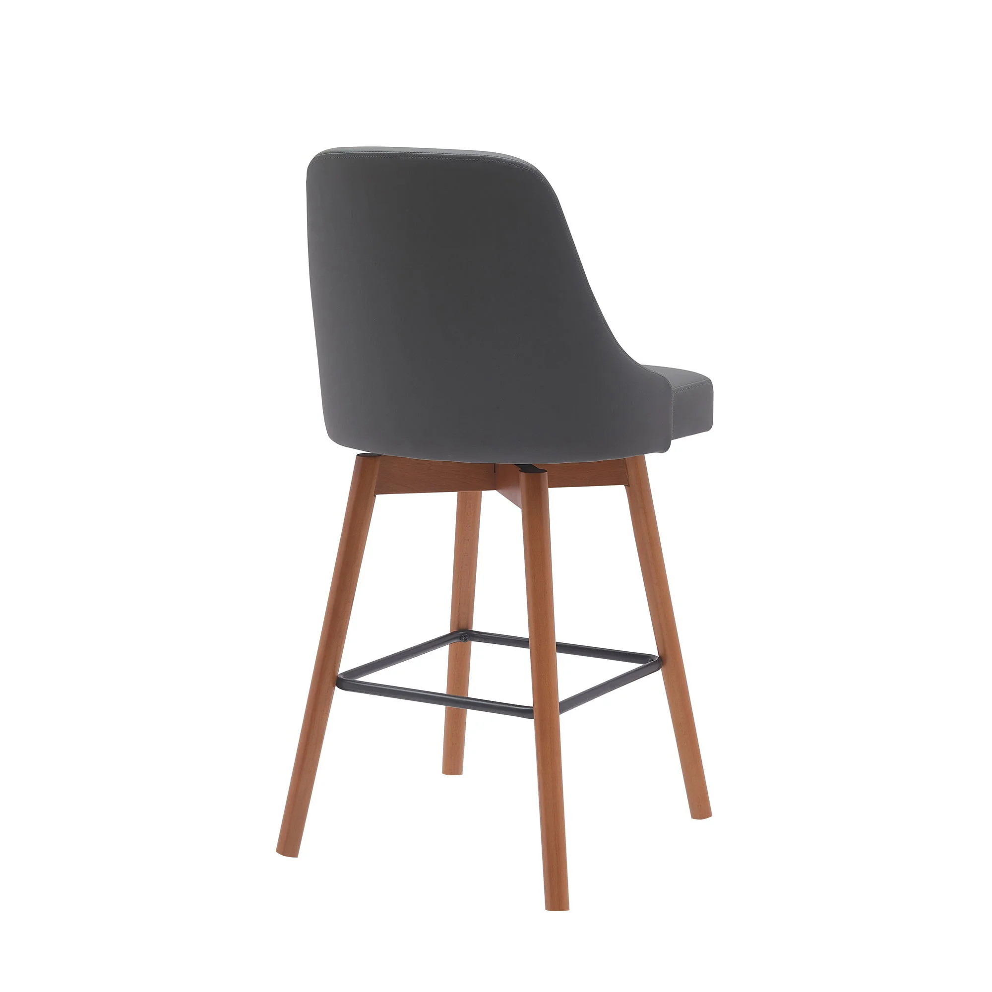 Sicily - Swivel Walnut Wood Faux Leather Stool - Image 7