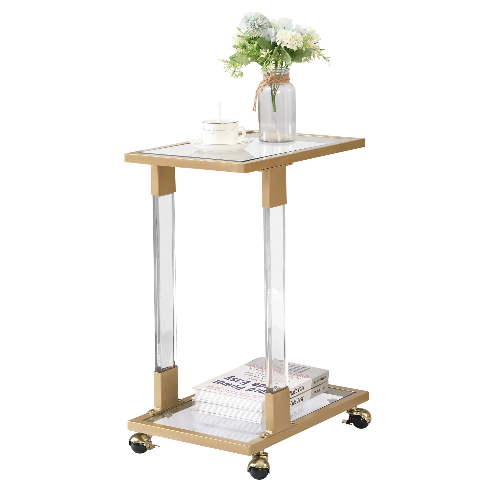 Side Table, Sofa Table, Glass Top C Shape Square Table With Metal Base For Living Room, Bedroom, Balcony Home And Office - Image 8