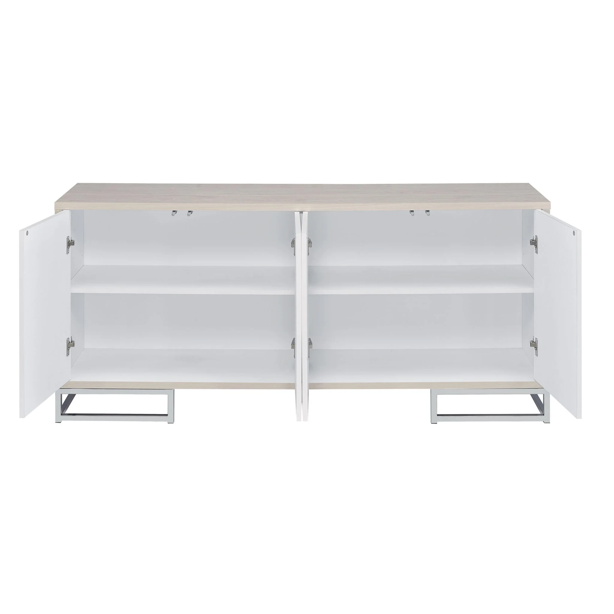 Sideboard Buffet Cabinet 4 Door Marble Print Wood 65x30in Light Blue White - Image 3