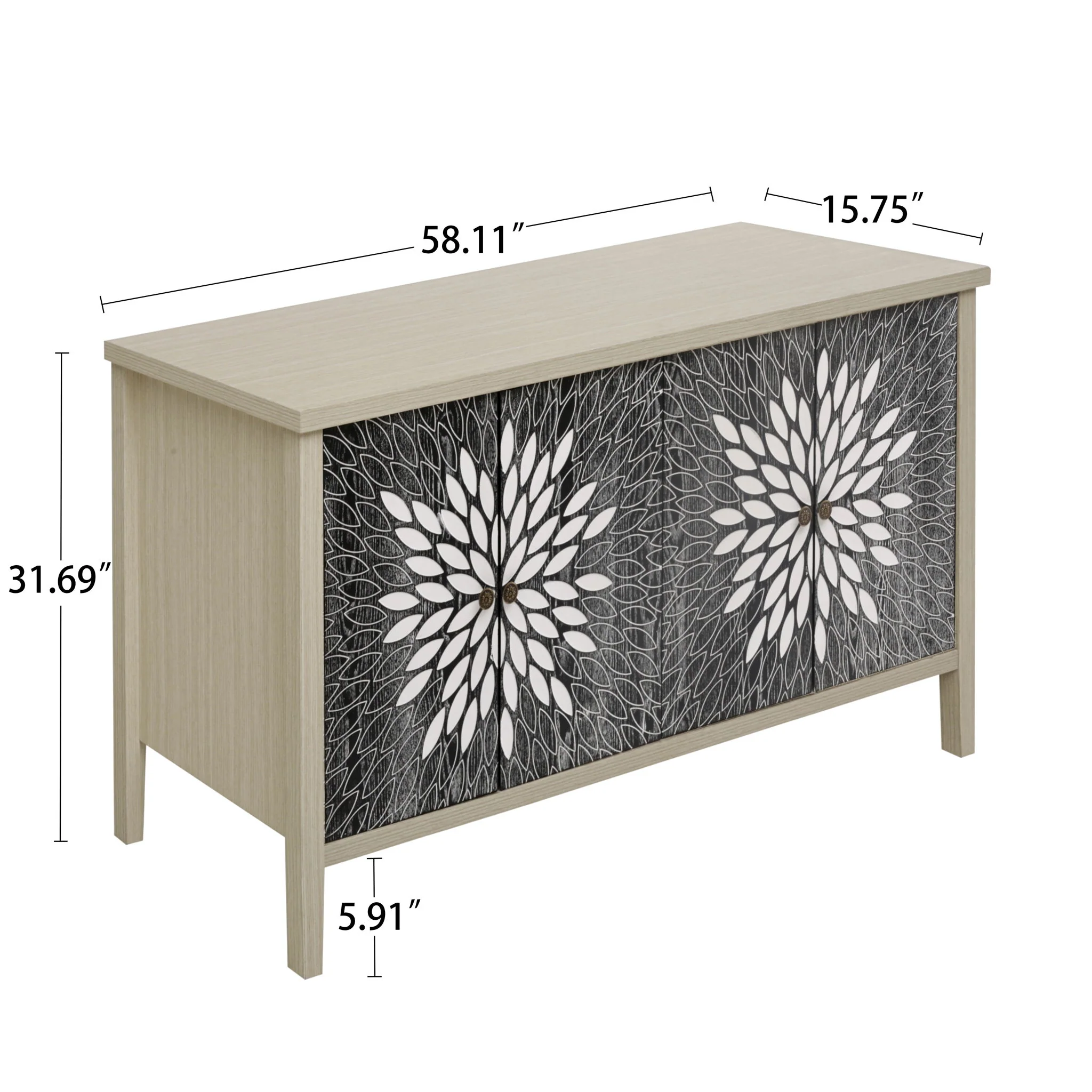 Sideboard Buffet Cabinet Carved 4 Door Storage 58in x 32in - Image 10