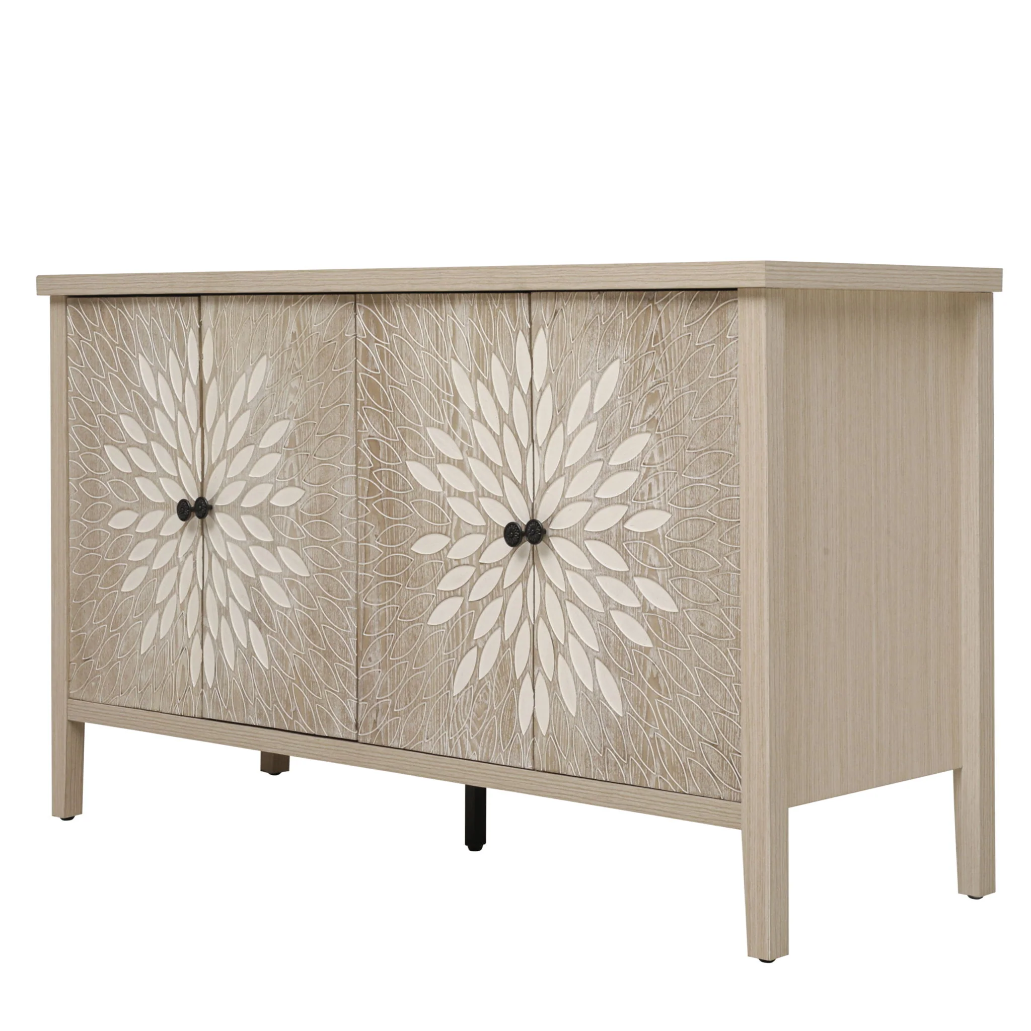 Sideboard Buffet Cabinet Carved 4 Door Storage 58in x 32in - Image 3
