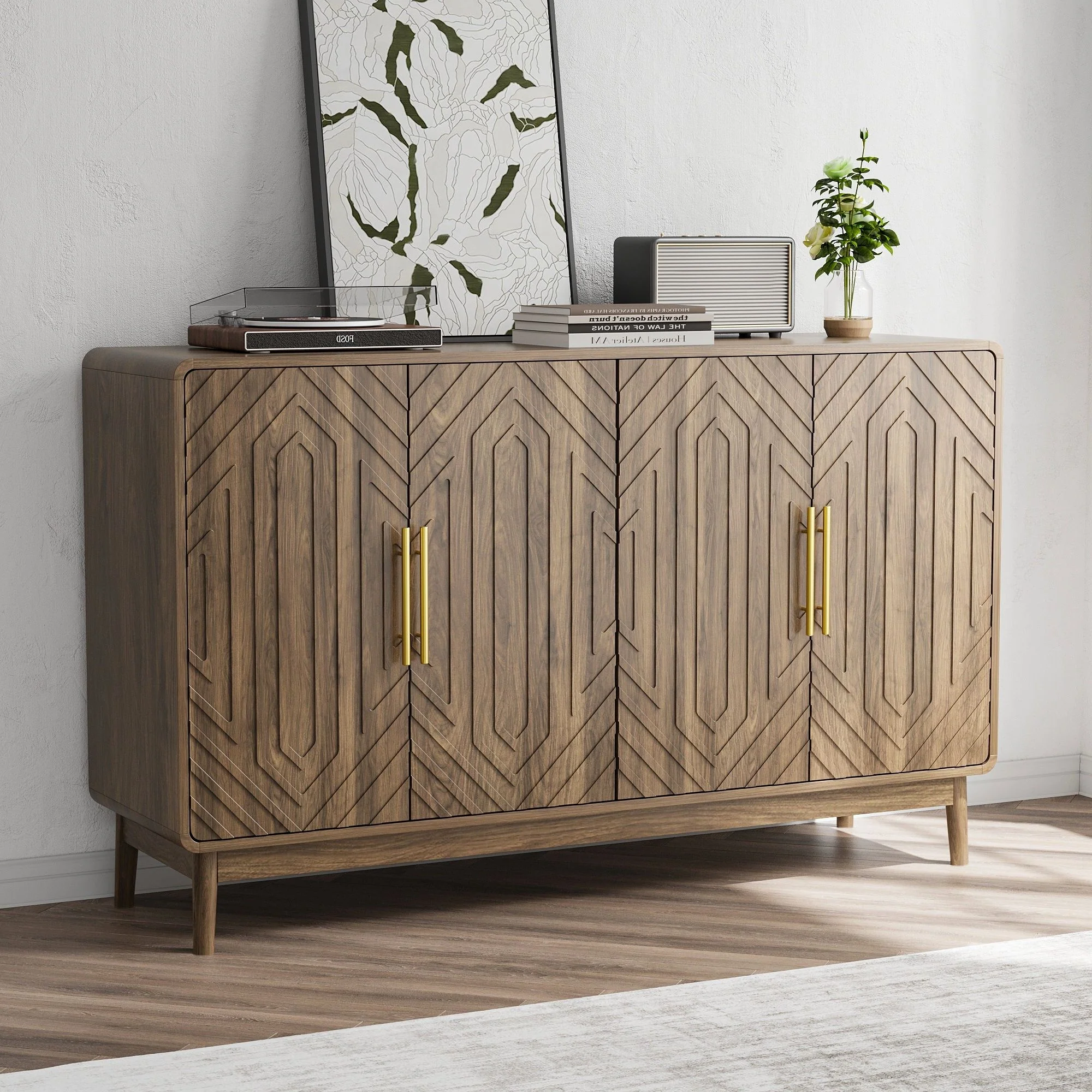 Sideboard Buffet Cabinet Dining Room Storage Credenza Wood Dark Brown - Image 7
