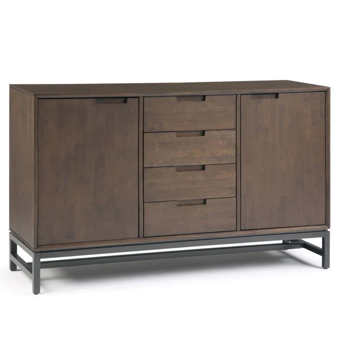 Sideboard Buffet Cabinet with Center Drawers Solid Wood 60x36in Dark Brown - Image 9