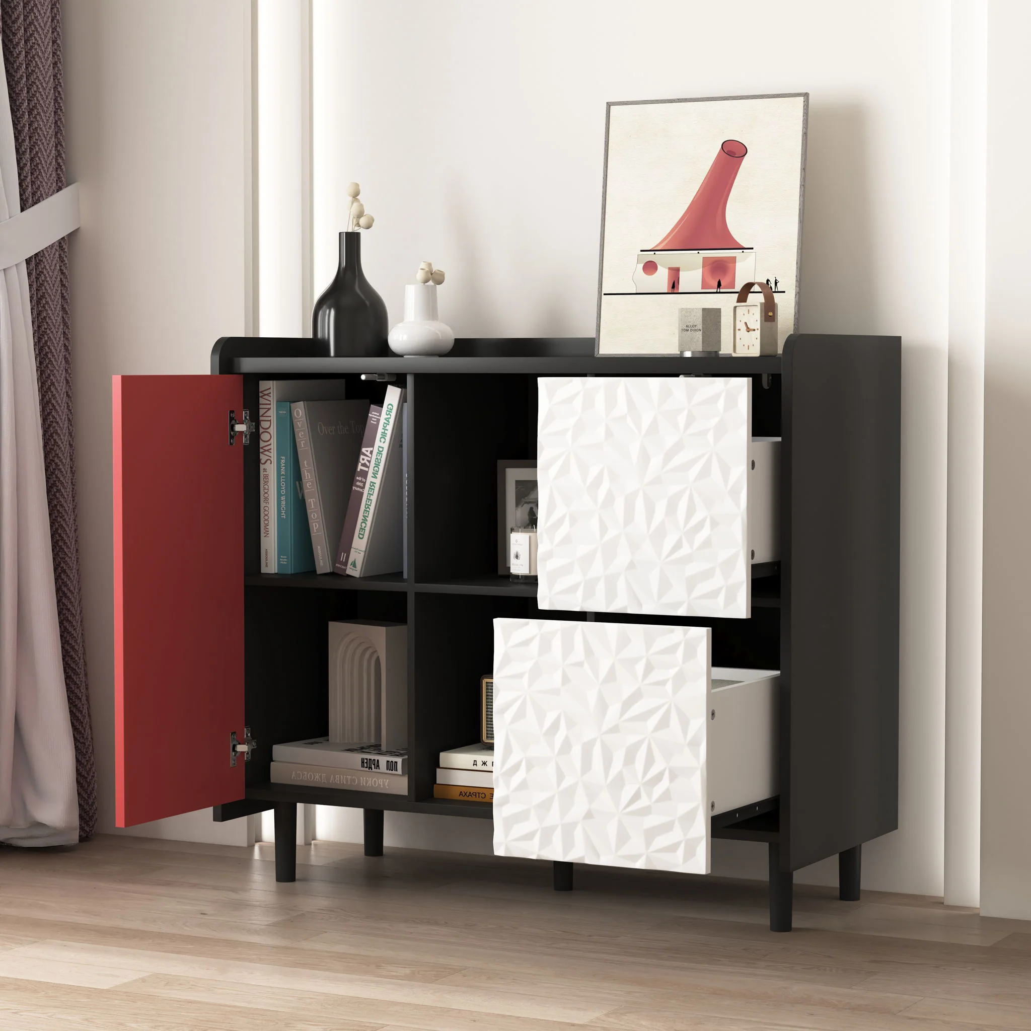 Sideboard Buffet Cabinet with Unique Panel Styling Wood Storage Drawers - Image 15