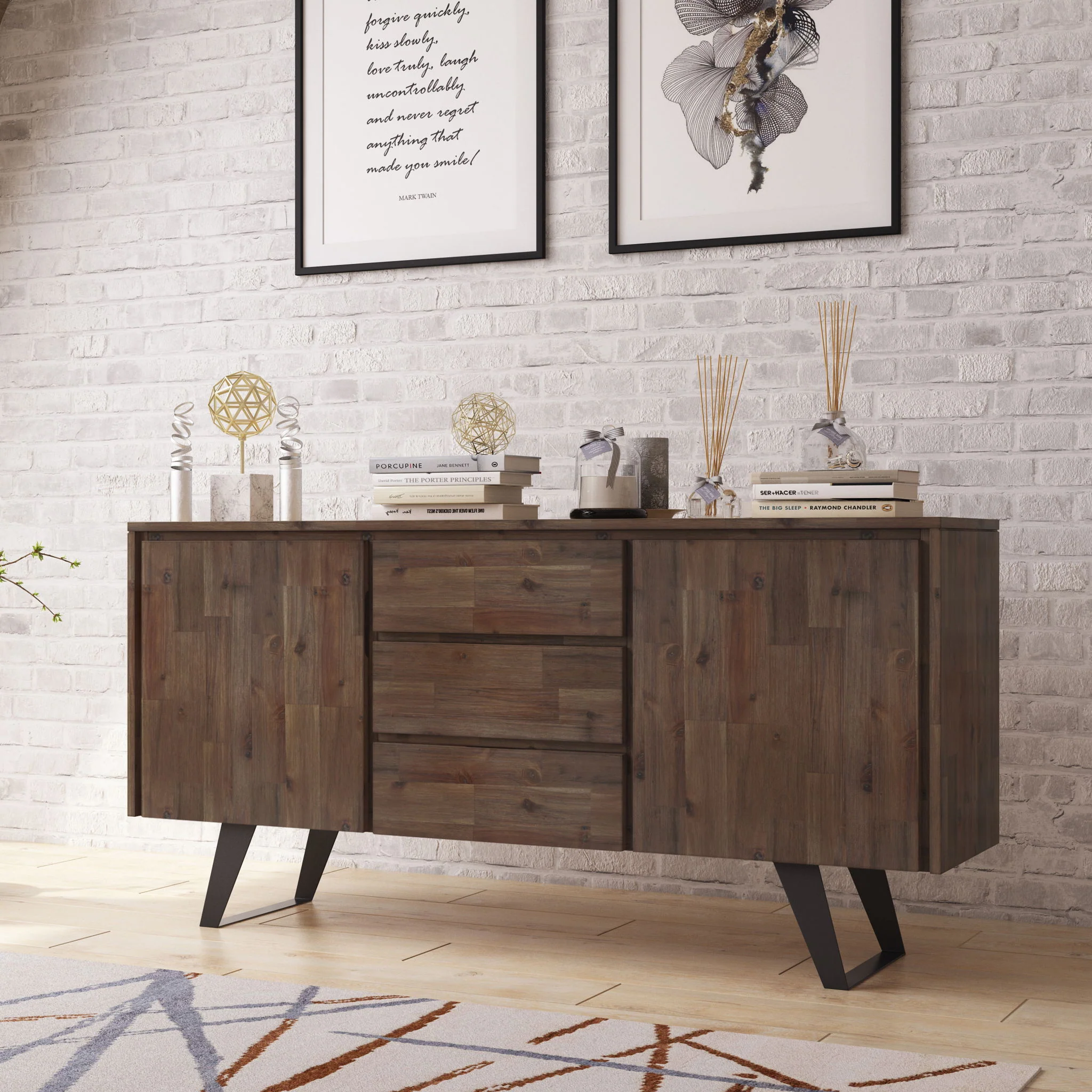 Sideboard Buffet Dining Cabinet Industrial Wood Storage 60x30in - Image 21