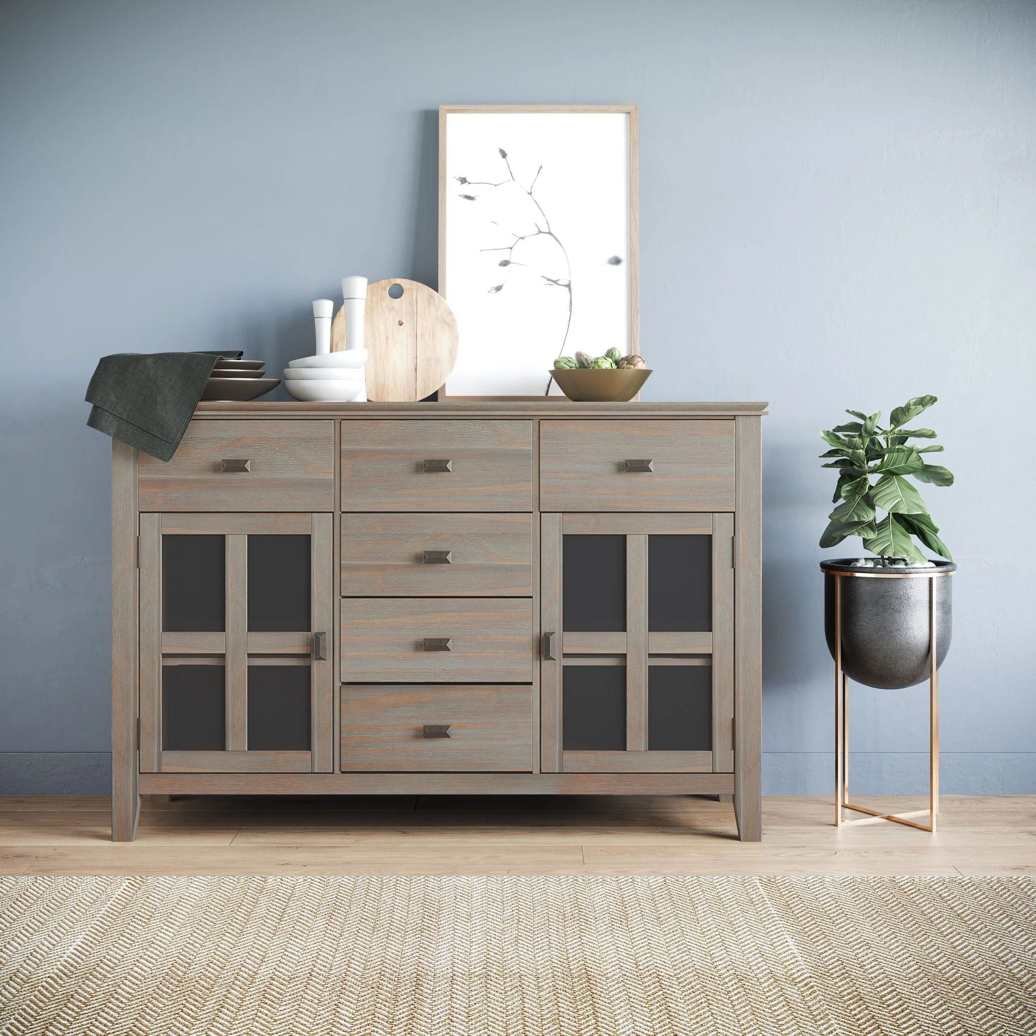 Sideboard Buffet Dining Room Cabinet Solid Wood Storage 54x36in - Image 32