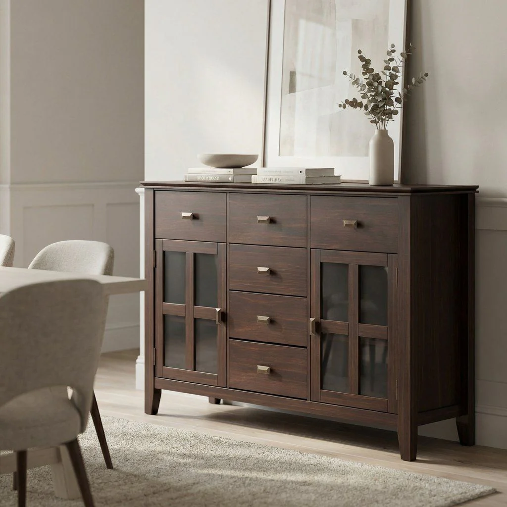 Sideboard Buffet Dining Room Cabinet Solid Wood Storage 54x36in - Image 6