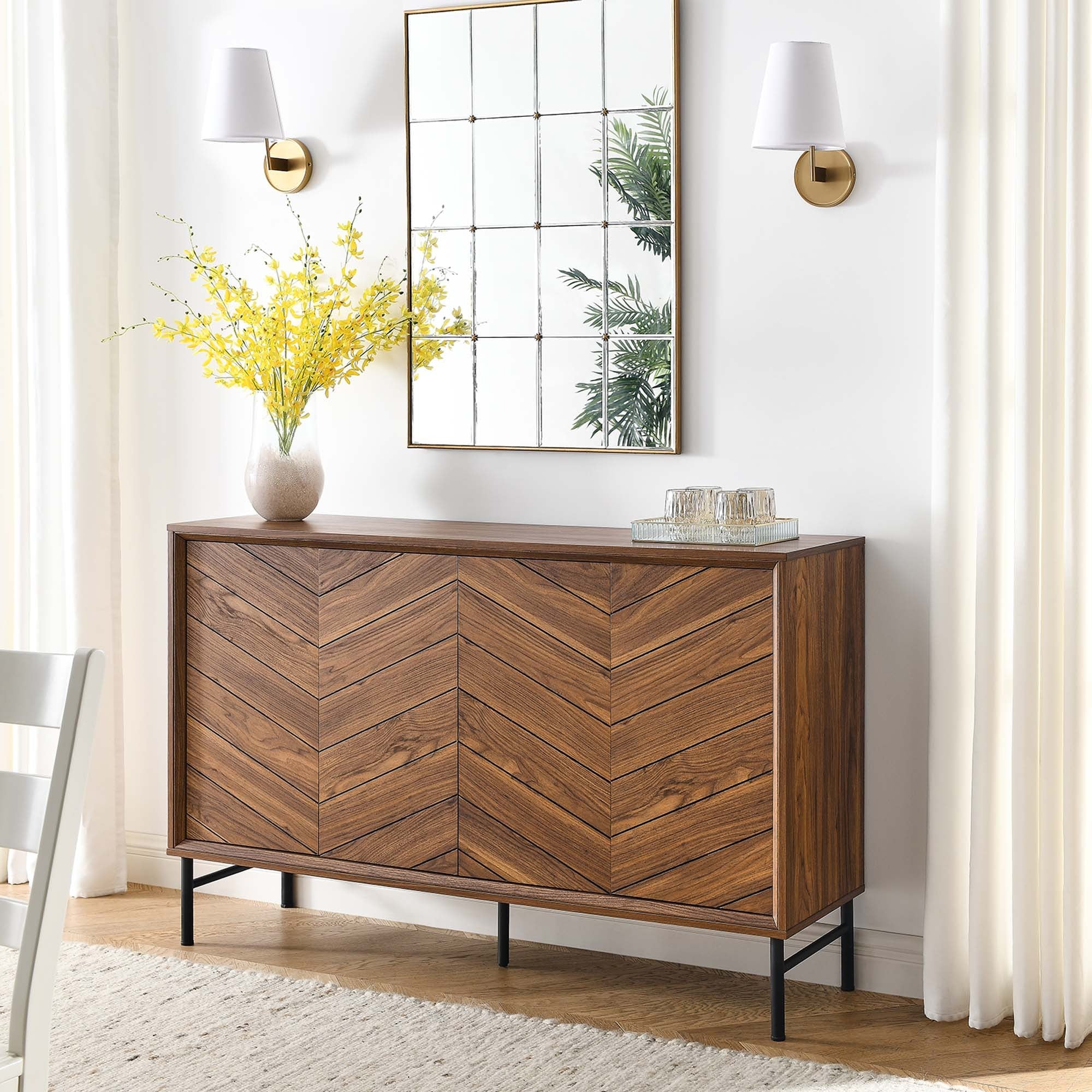 Sideboard Buffet Storage Credenza Cabinet Chevron Door Particleboard 59 Inch - Image 11