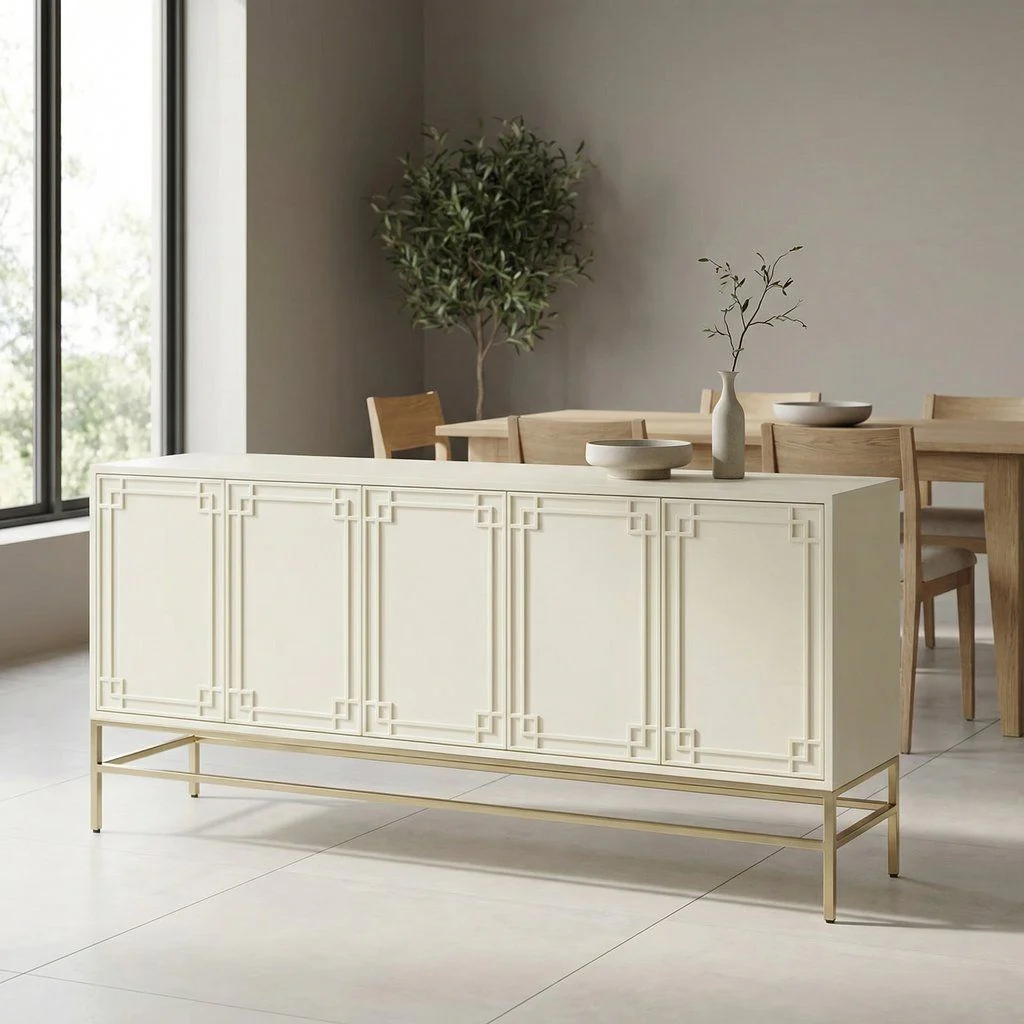 Sideboard Storage Buffet Credenza Heavy Duty Wood 77x35in White