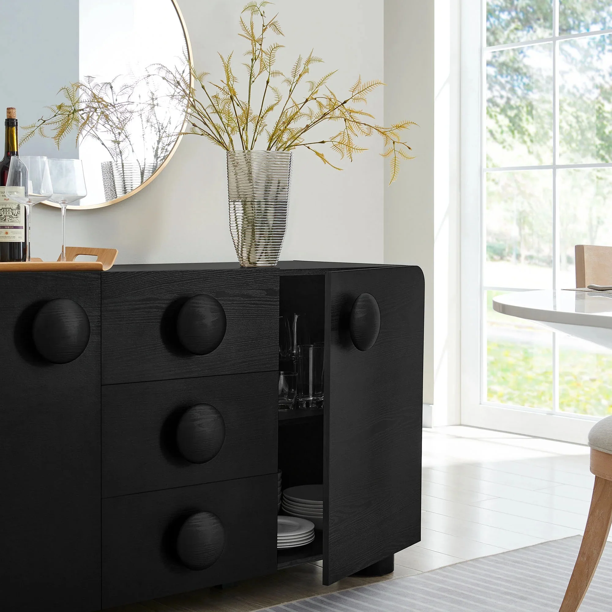 Sideboard Storage Cabinet Curved Door Drawers Laminate 57 Inch - Image 13