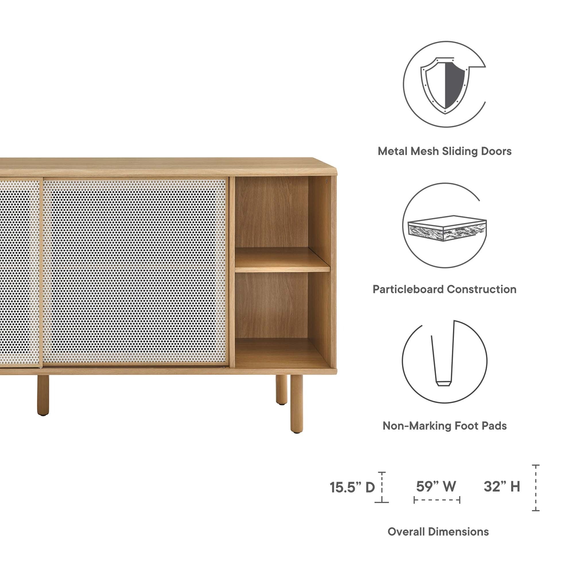 Sideboard Storage Cabinet Metal Mesh Sliding Door MDF 59 Inch - Image 13