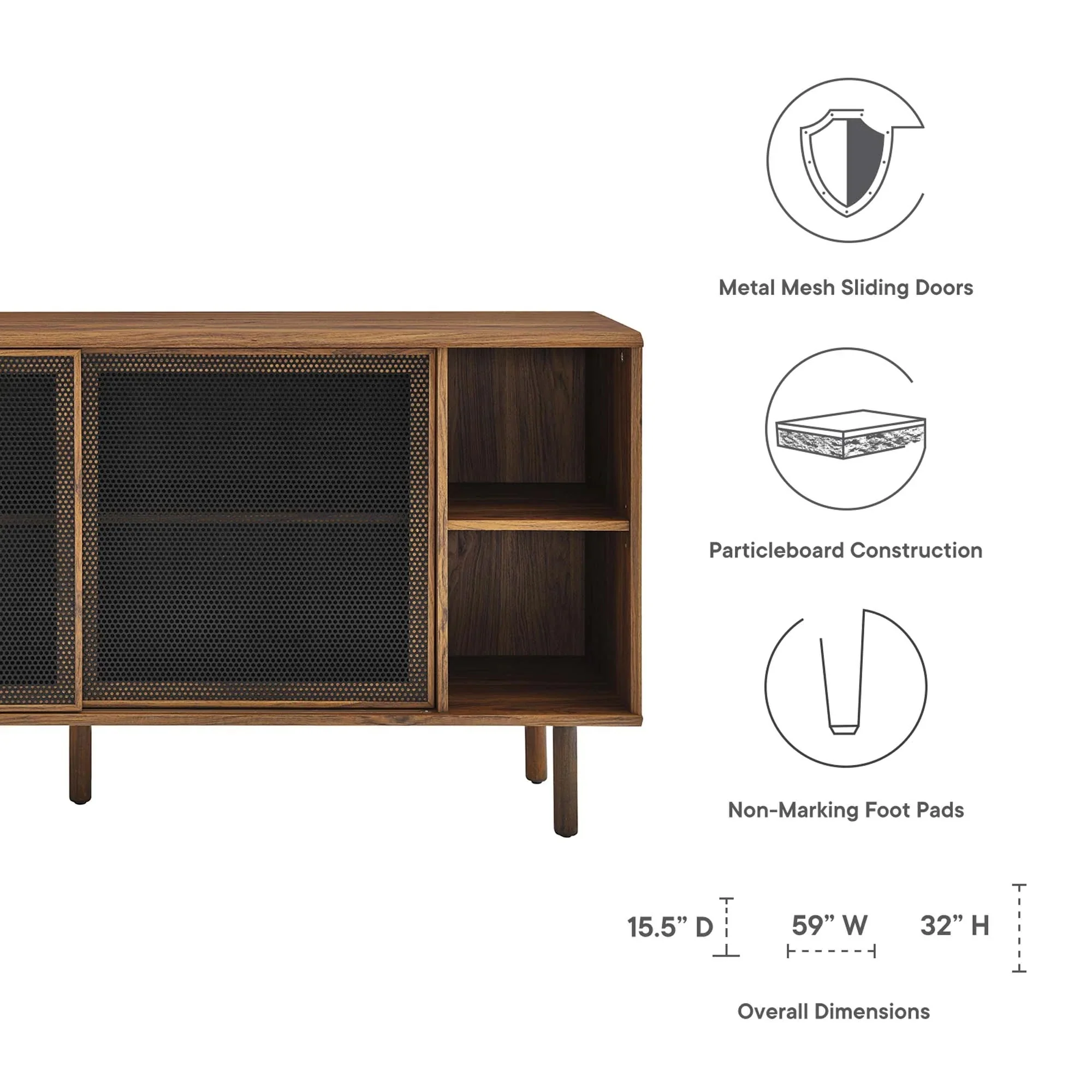 Sideboard Storage Cabinet Metal Mesh Sliding Door MDF 59 Inch - Image 23