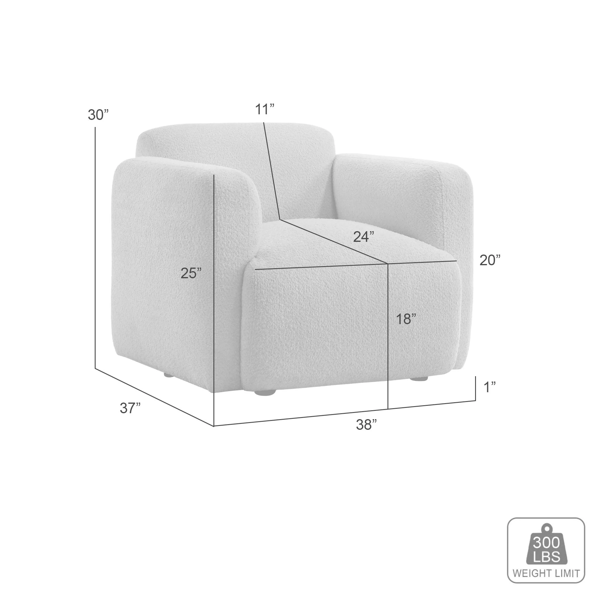 Sierra - Boucle Fabric Accent Chair With Rounded Arms - Ivory - Image 2