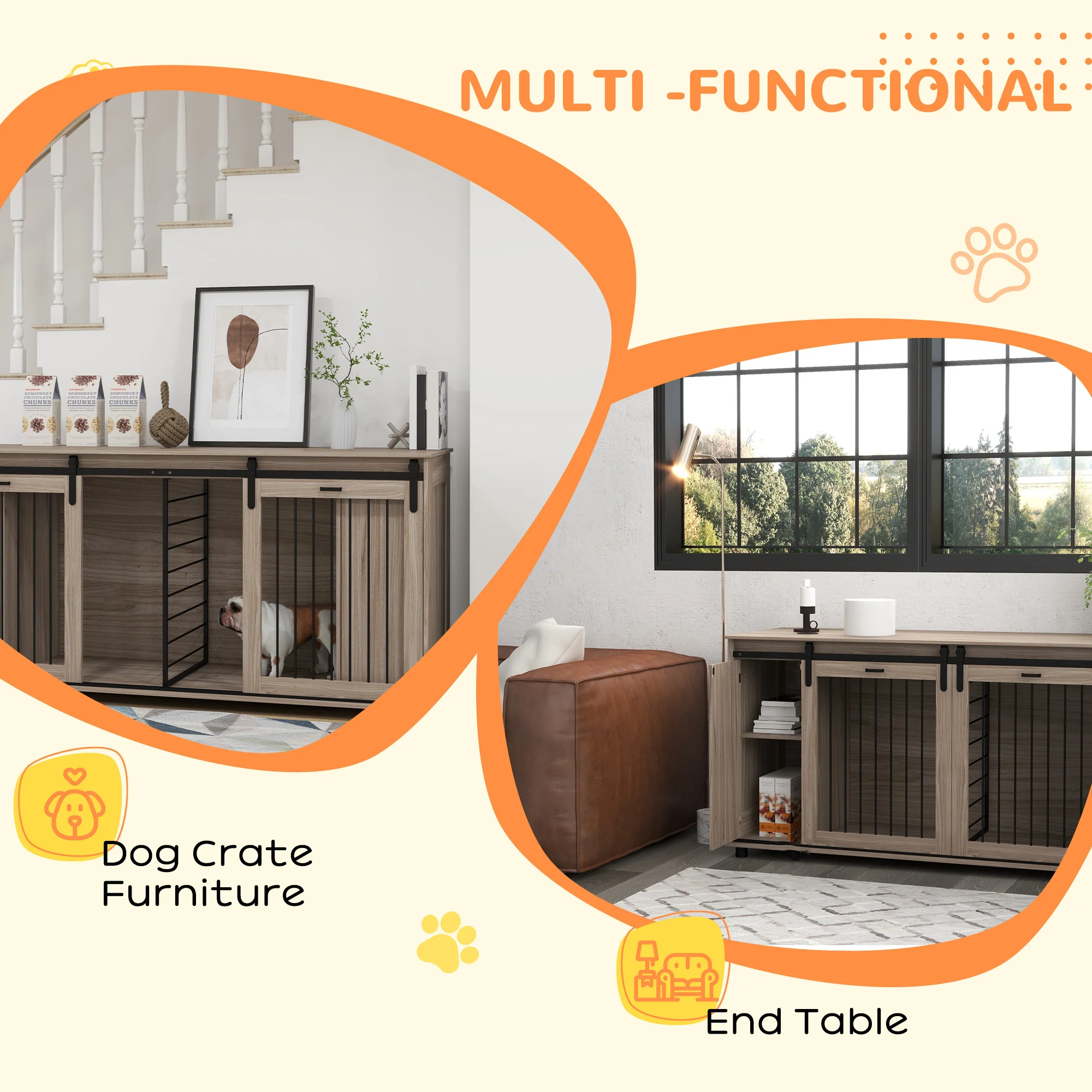 Silas 71-Inch Dual Dog Crate Furniture with Removable Divider and Push-to-Open Storage - Image 4