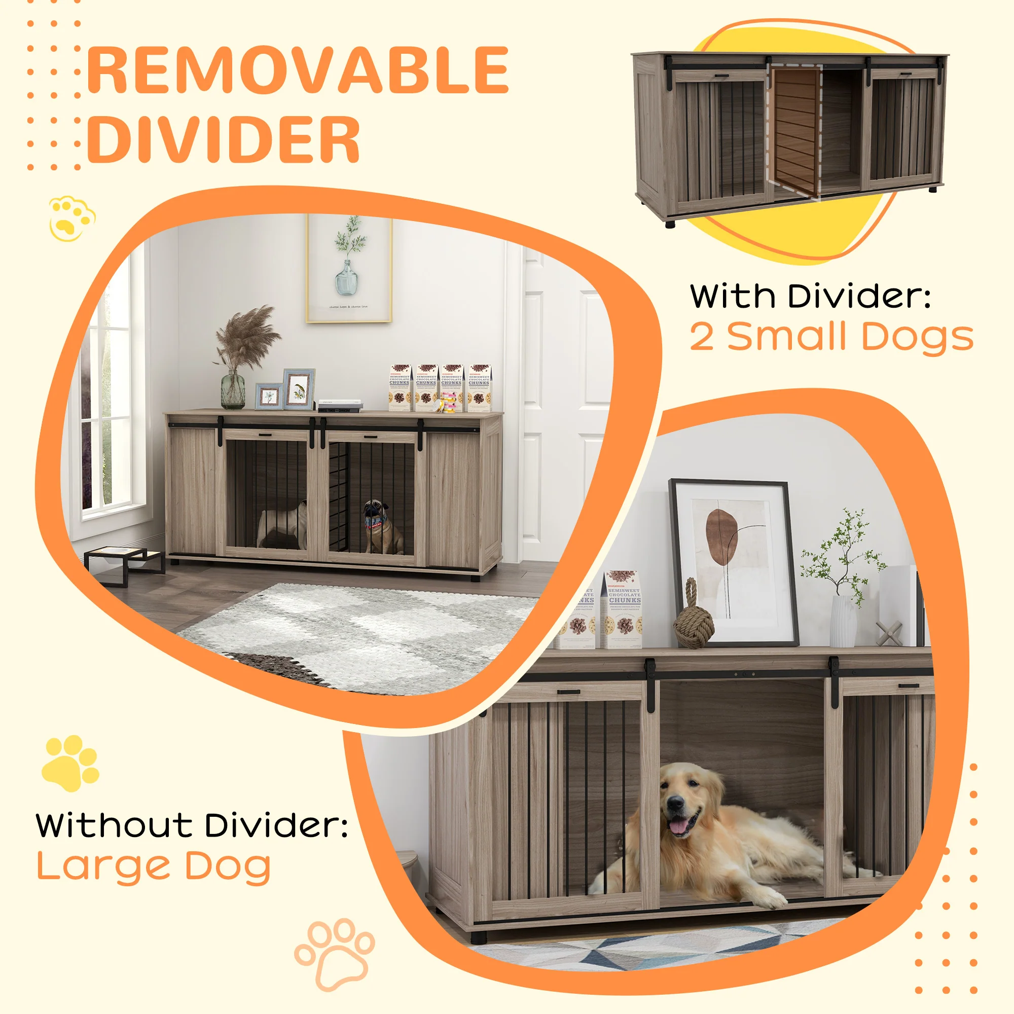 Silas 71-Inch Dual Dog Crate Furniture with Removable Divider and Push-to-Open Storage - Image 6