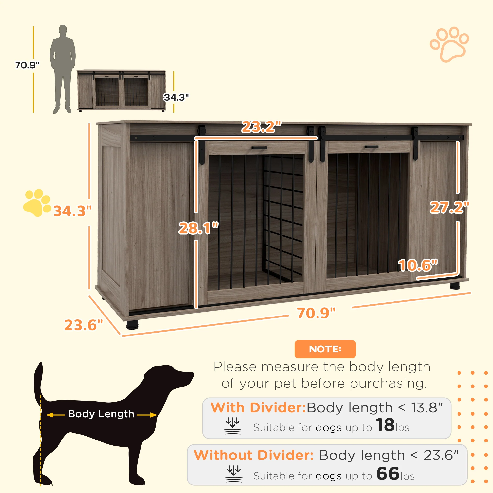 Silas 71-Inch Dual Dog Crate Furniture with Removable Divider and Push-to-Open Storage - Image 7