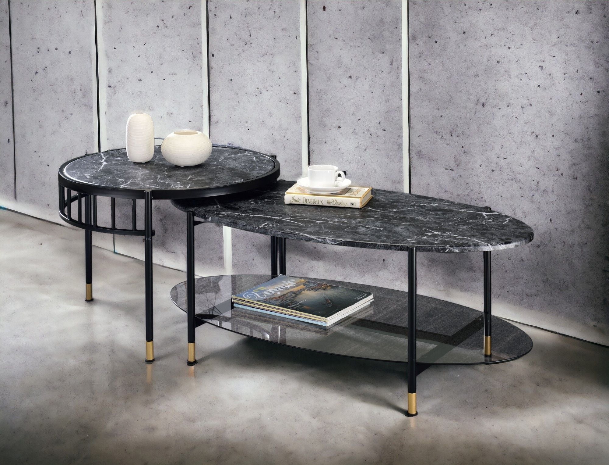 Silas - Engineered Stone Top Nesting Table - Black - Image 7