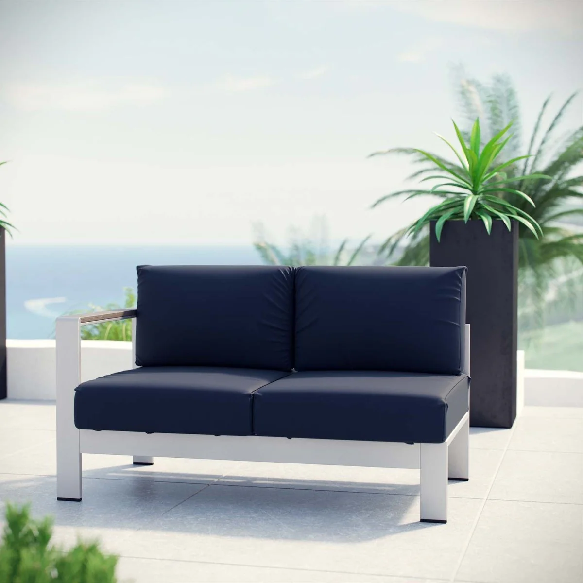 Silver Aluminum Outdoor Patio Loveseat with Cushions and Durable Frame for Seating - Image 8