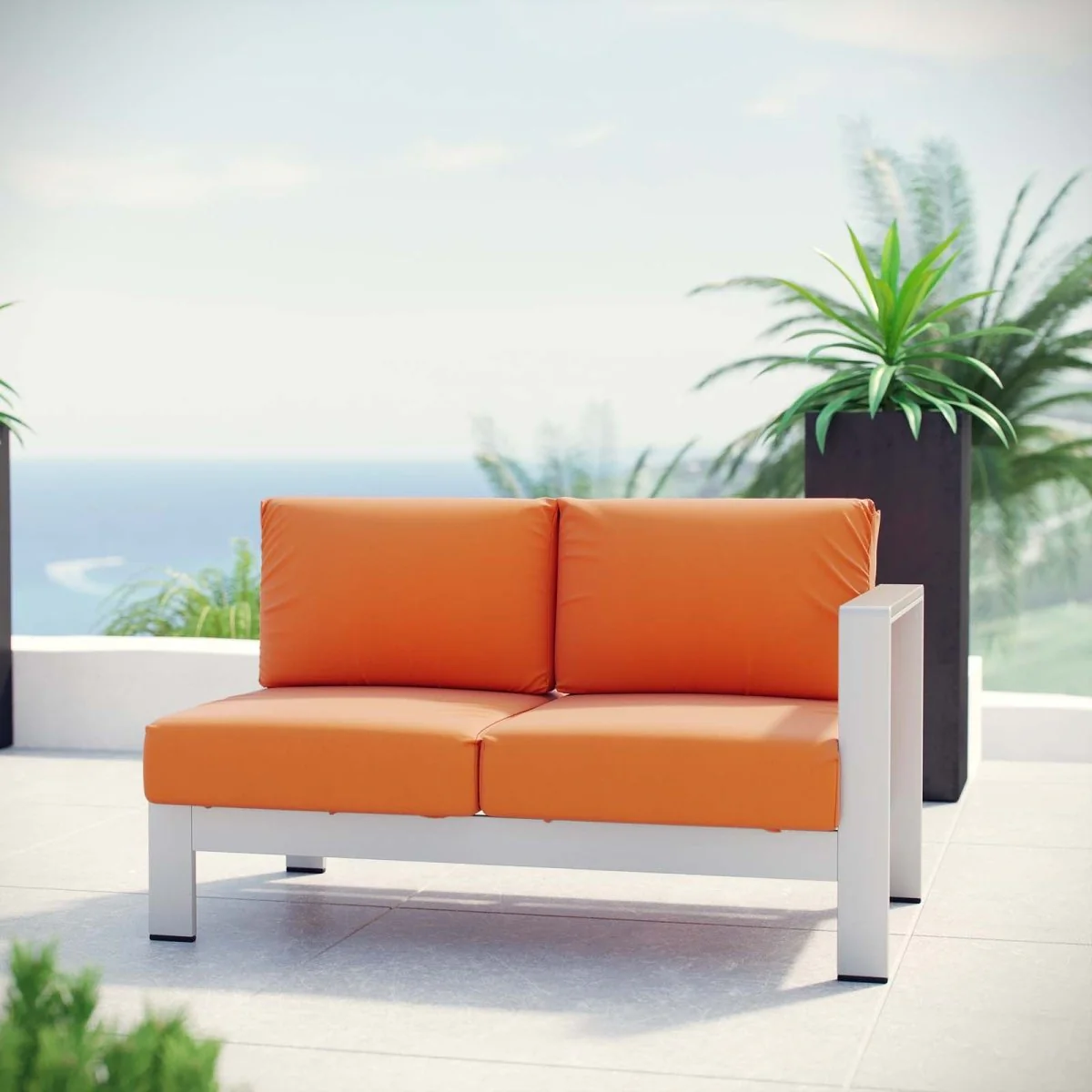 Silver Aluminum Right-Arm Outdoor Patio Loveseat with Cushions, Aluminum Frame Seating - Image 16