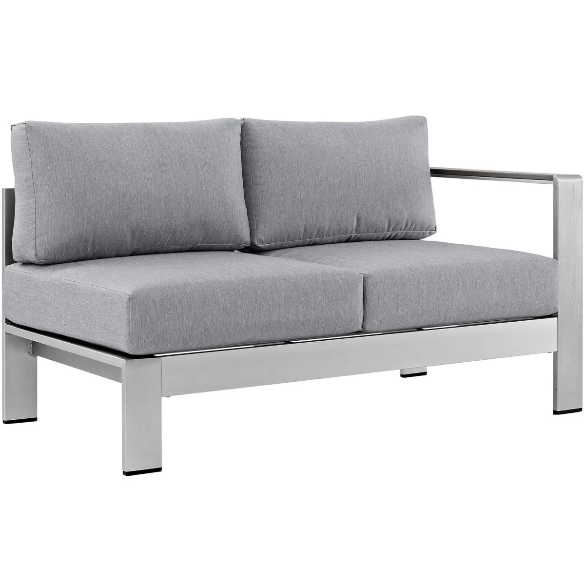 Silver Aluminum Right-Arm Outdoor Patio Loveseat with Cushions, Aluminum Frame Seating - Image 5