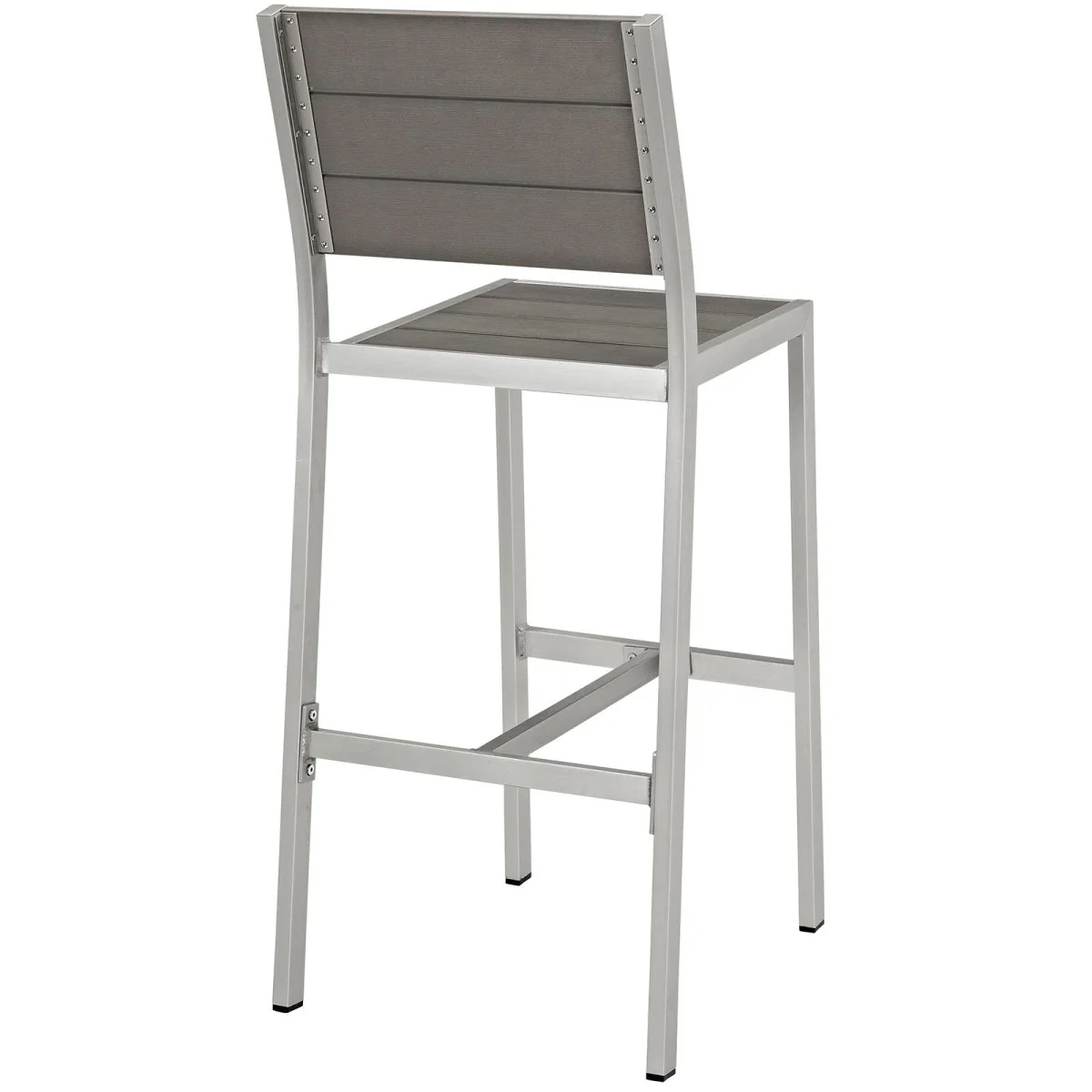 Silver Gray Aluminum Outdoor Armless Bar Stool with Wood Accents - Image 3