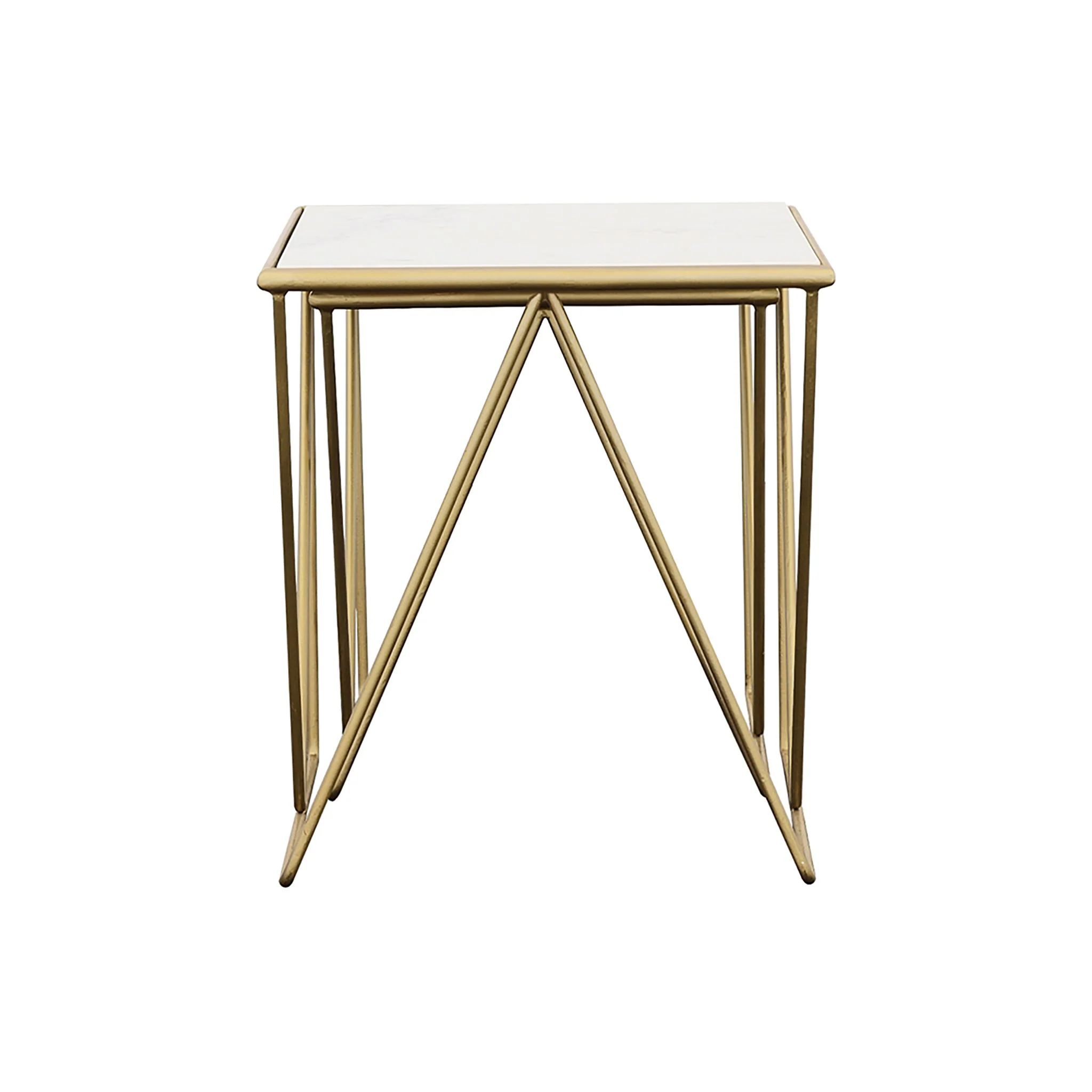 Sinclair - 2 Piece Nesting Table Set With Iron And Luxurious Marble Surface - White / Gold - Image 5