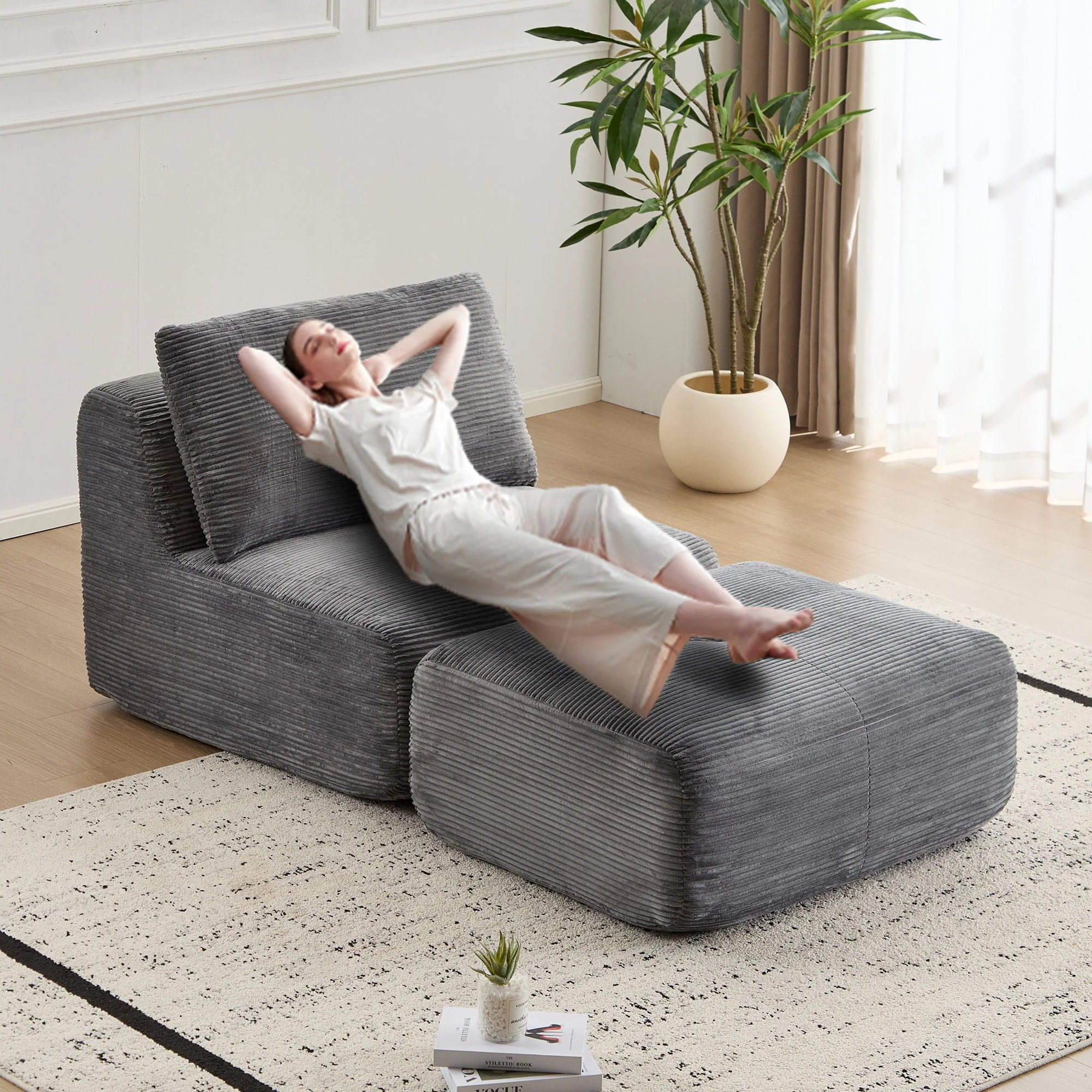 Single Chaise Longue With Movable Ottoman For Living Room - Image 21