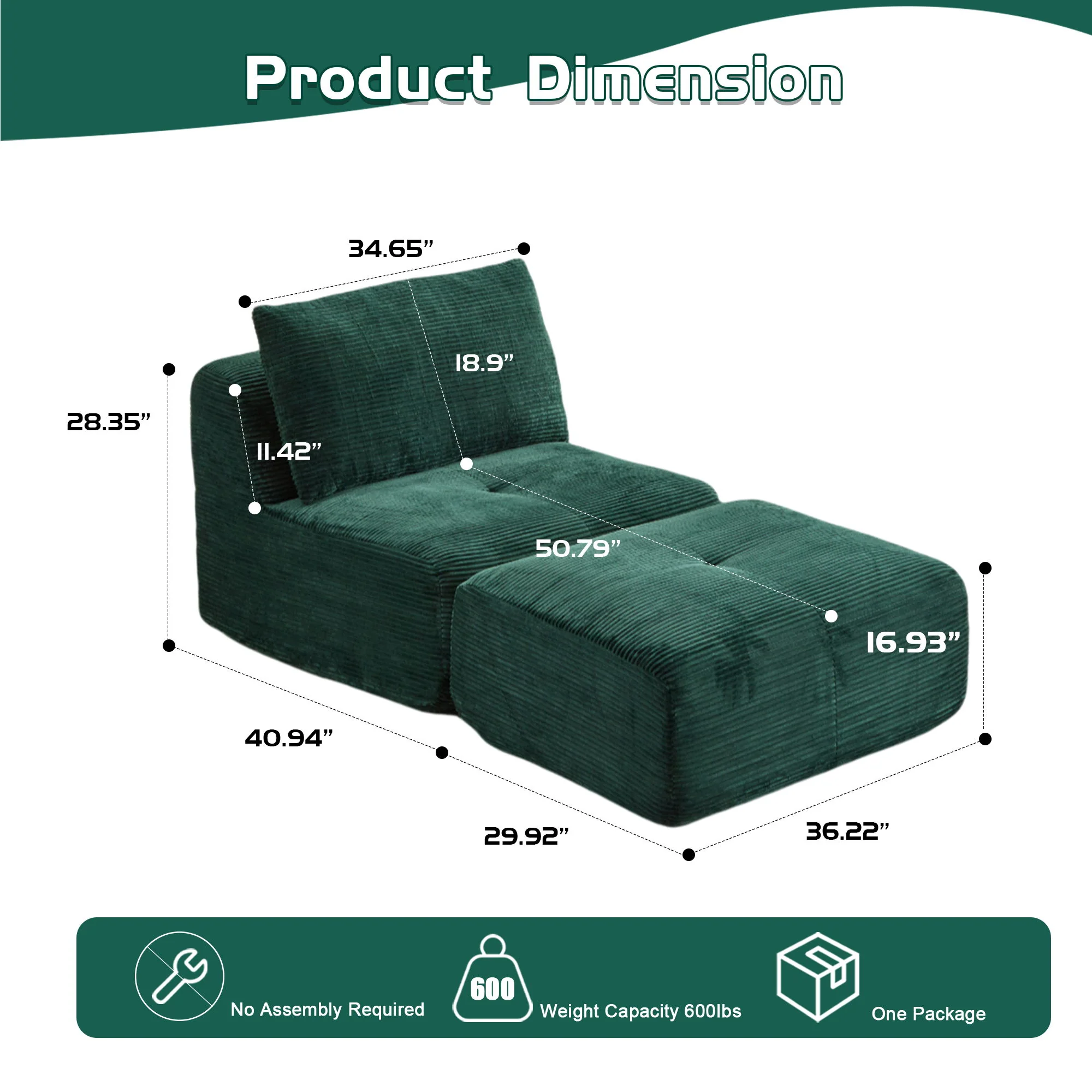 Single Chaise Longue With Movable Ottoman For Living Room - Image 22