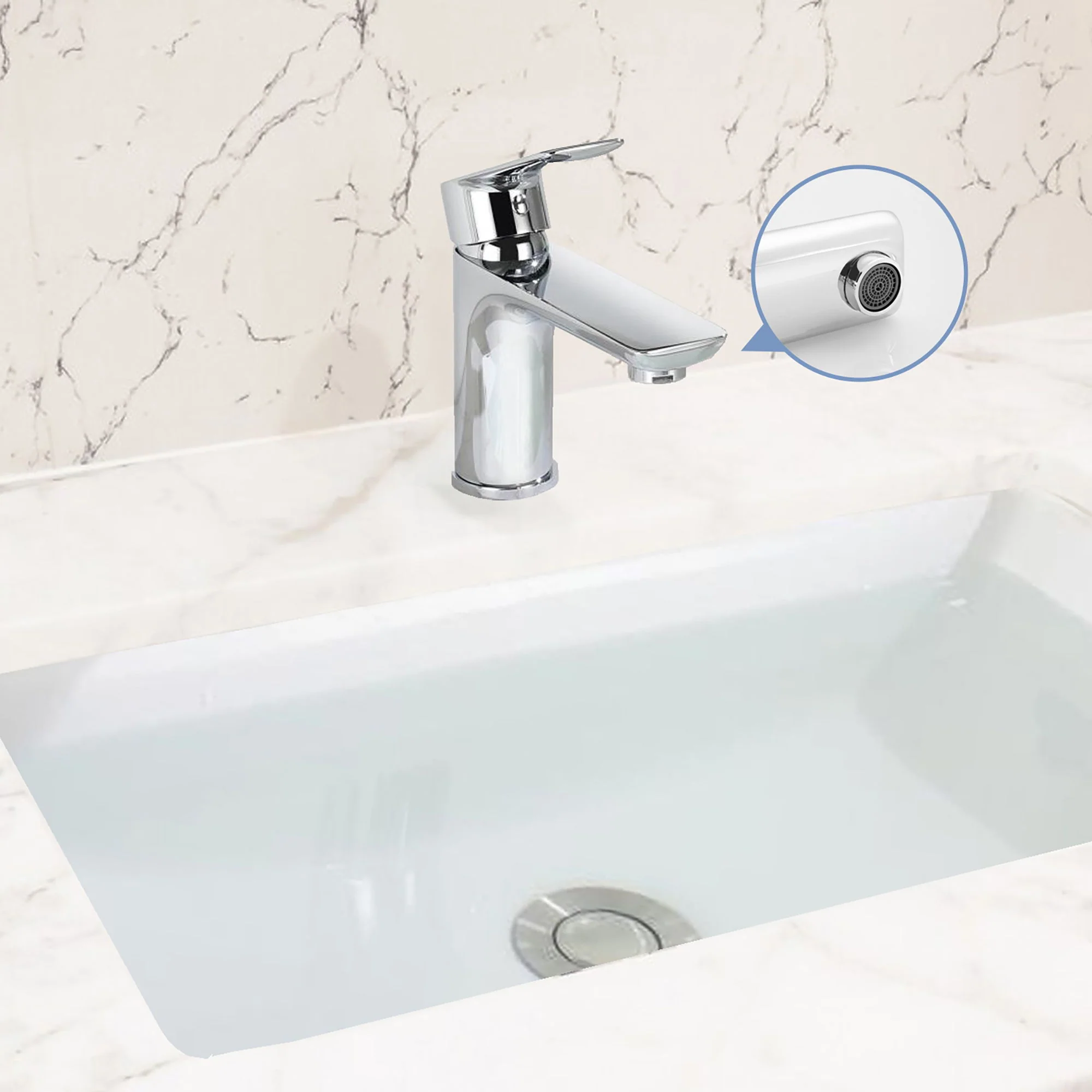 Single Handle Lavatory Basin Sink Faucet Brass Bathroom Faucet With Hot And Cold Water Control - Chrome - Image 3