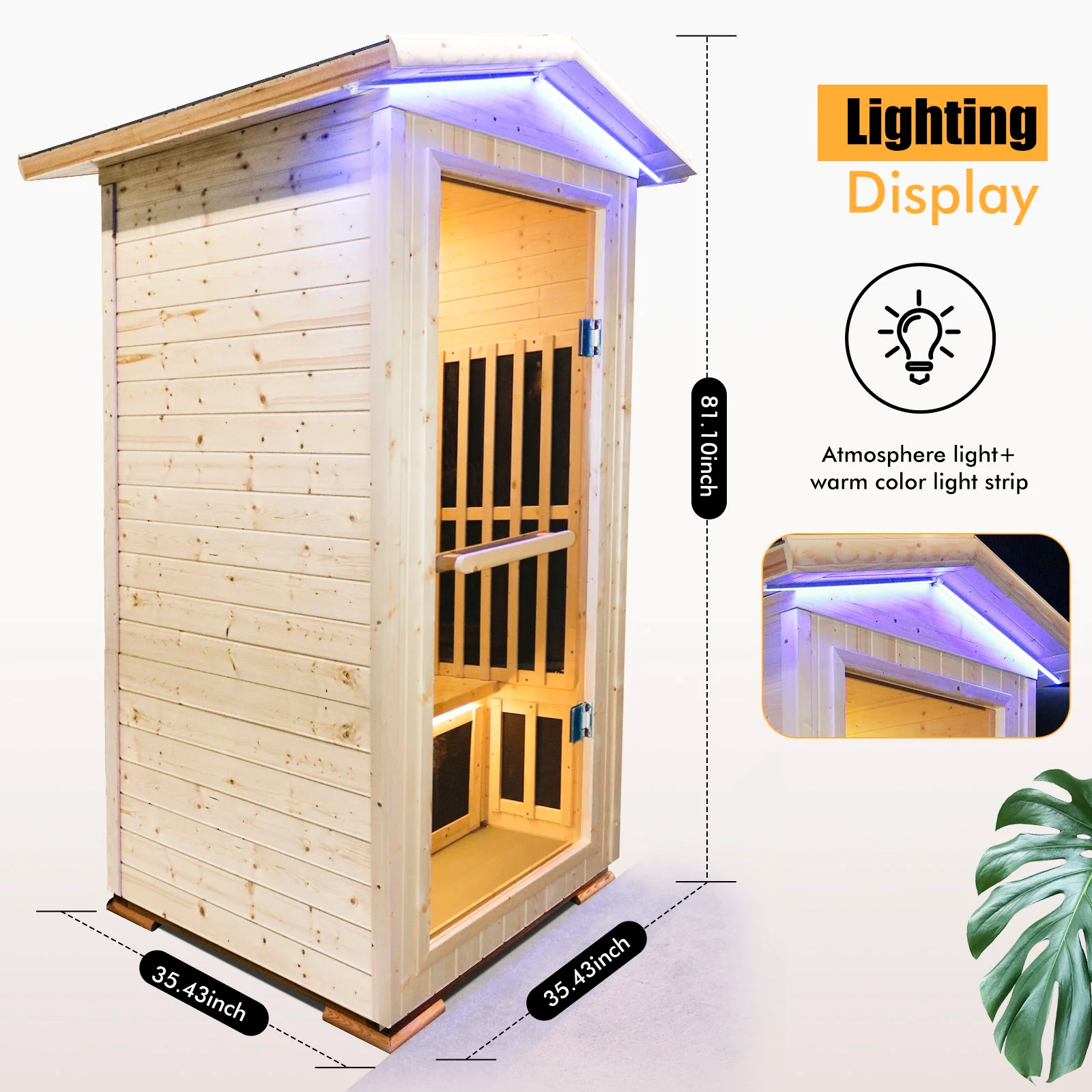 Single Person Spruce Far Infrared Sauna With Ambient Lighting And Bluetooth Music - Natural - Image 6