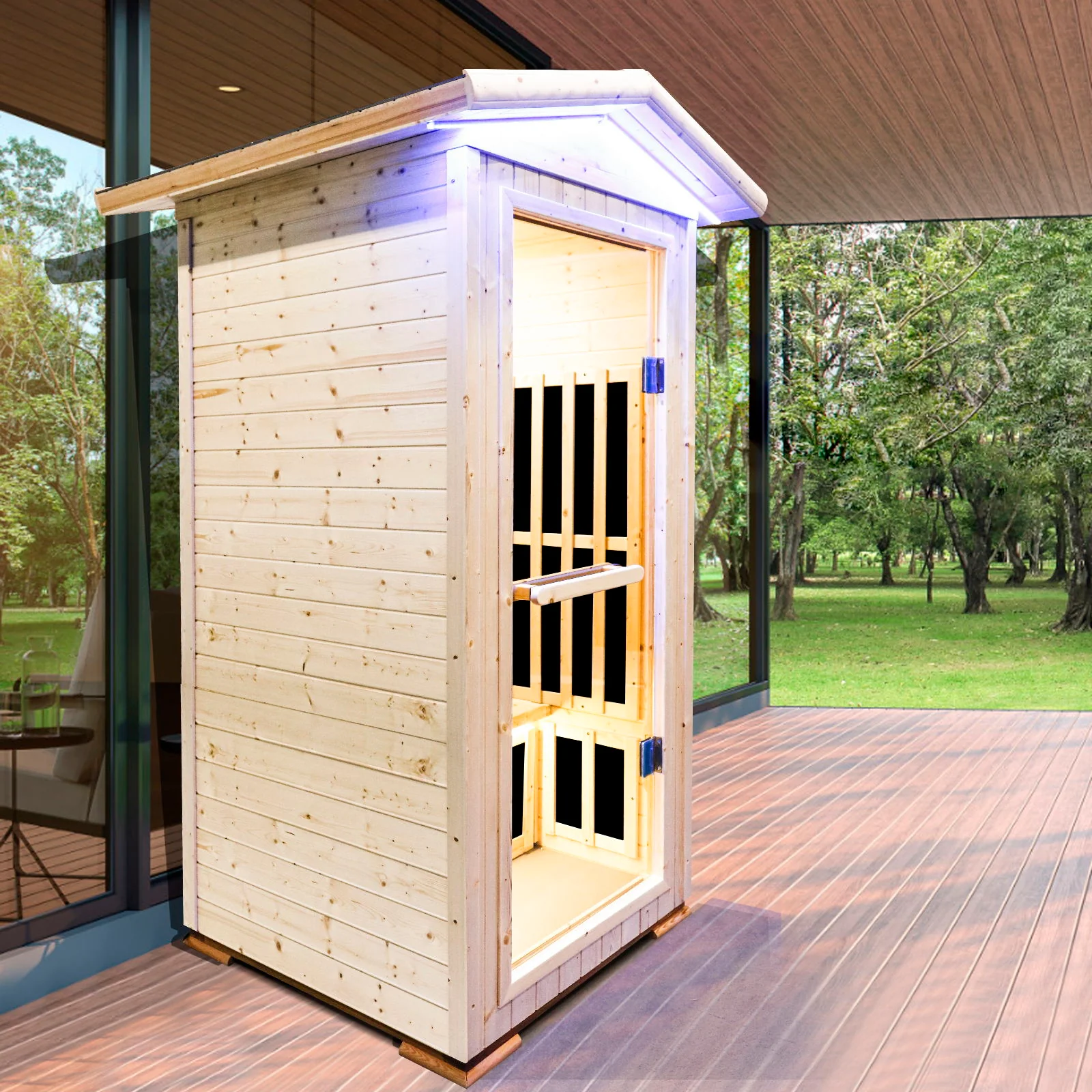 Single Person Spruce Far Infrared Sauna With Ambient Lighting And Bluetooth Music - Natural - Image 8