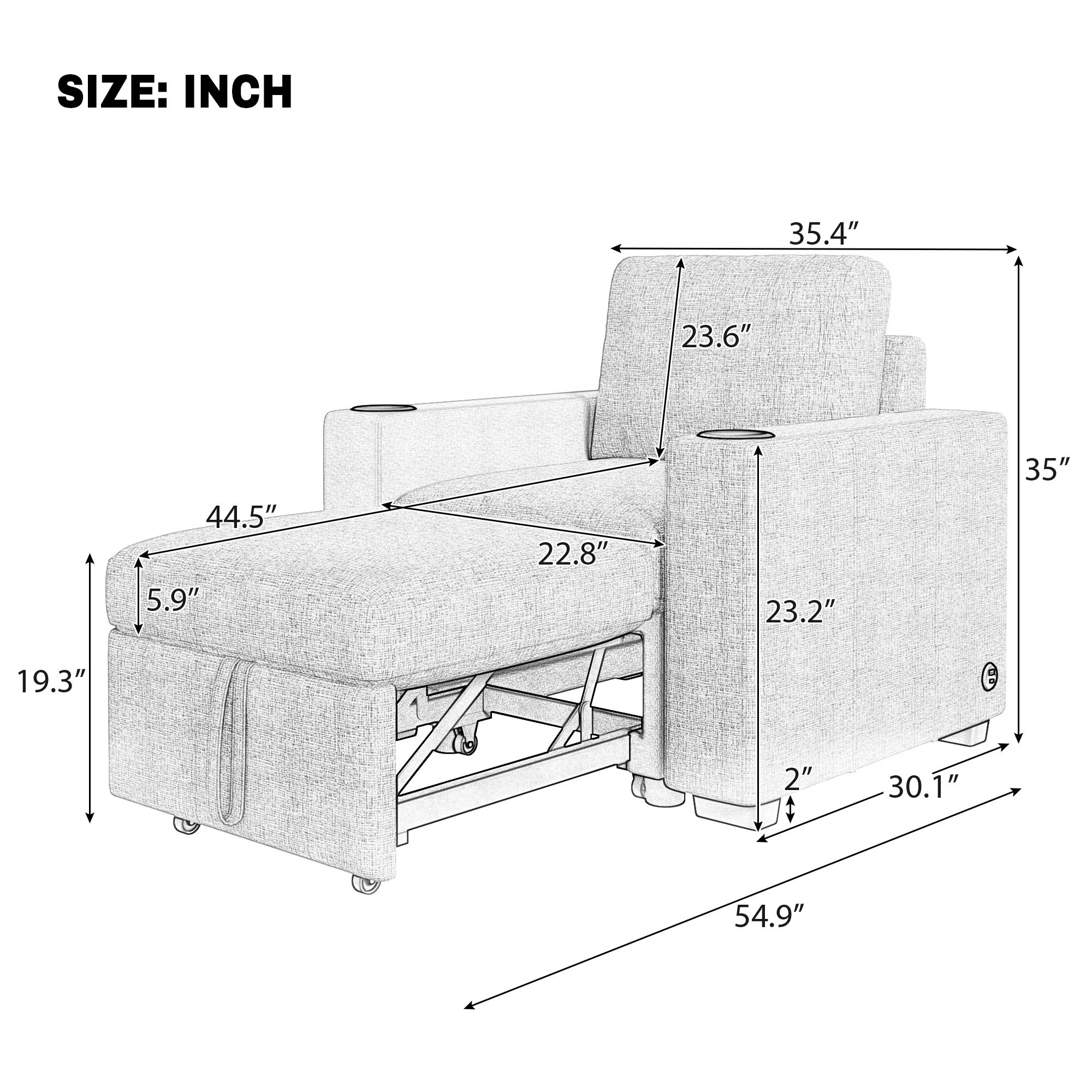 Single Pull Out Sofa Bed With USB Ports And Cup Holders - Image 5