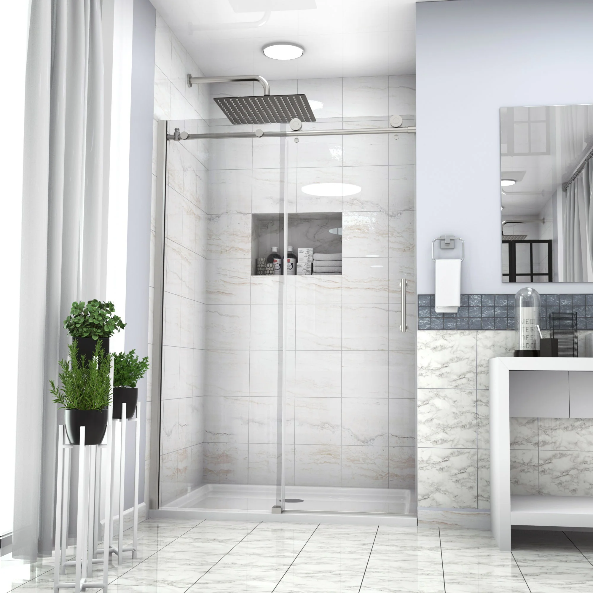 Single Sliding Bypass Shower Door Enclosure With Tempered Glass - Image 23
