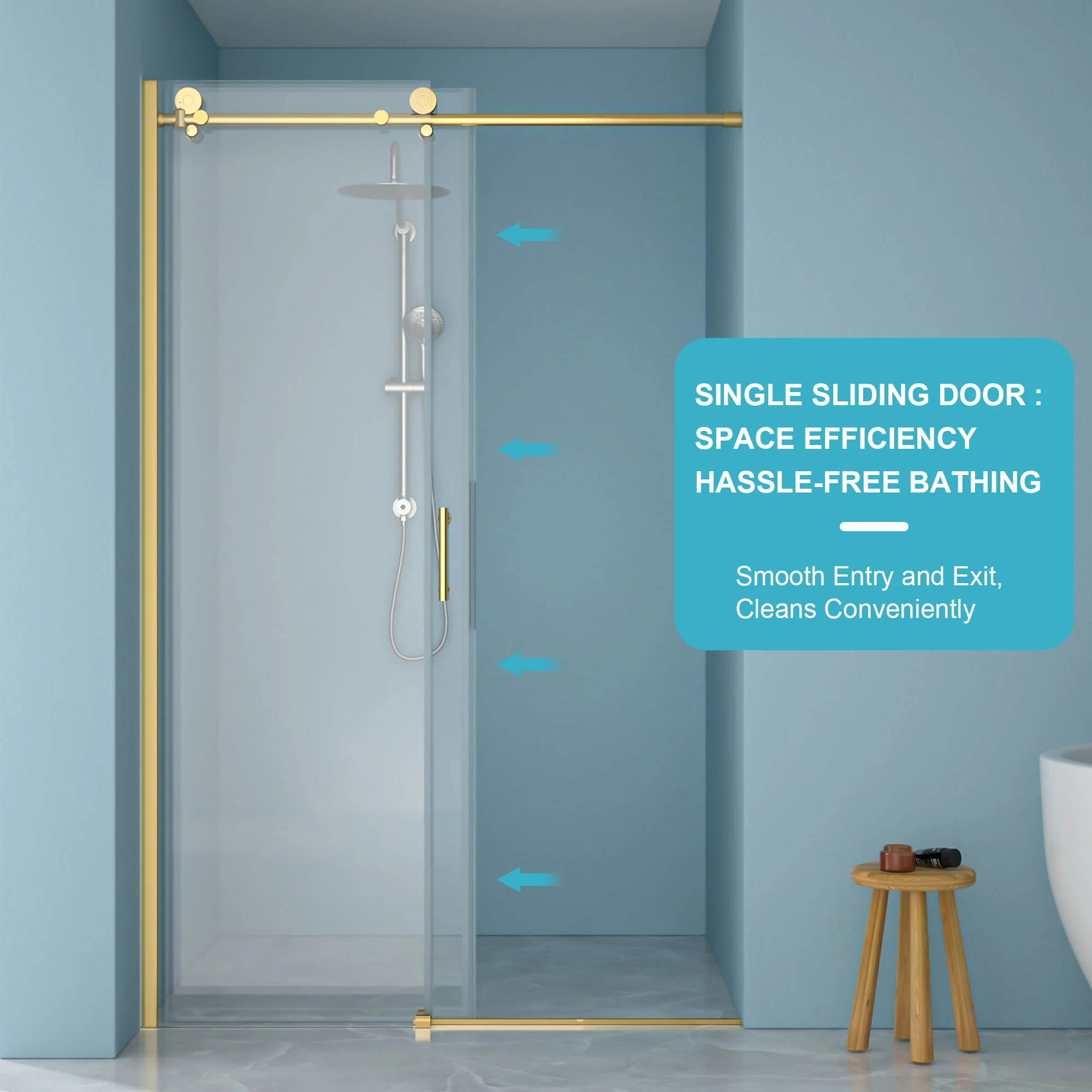 Single Sliding Bypass Shower Door Enclosure With Tempered Glass - Image 25