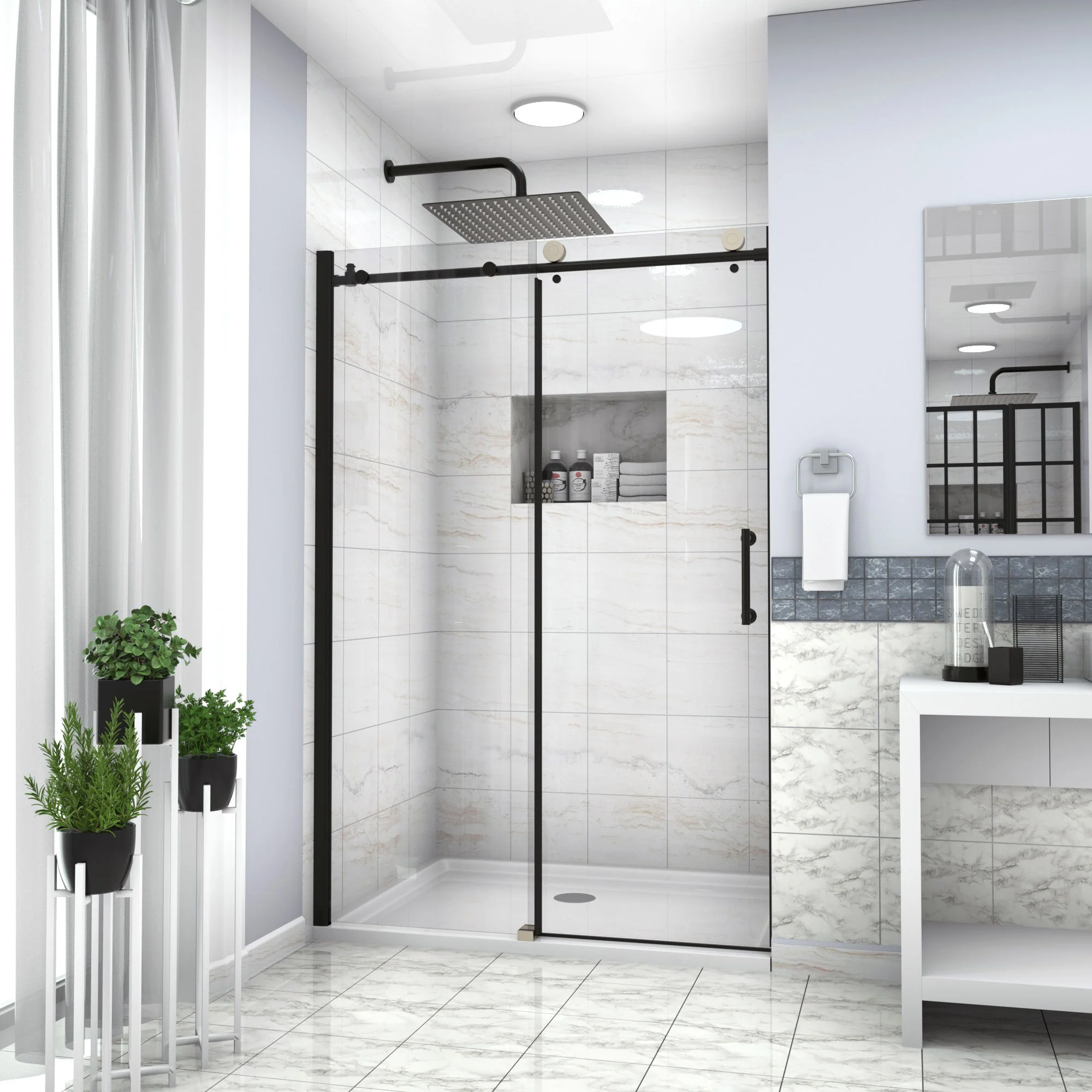 Single Sliding Bypass Shower Door Enclosure With Tempered Glass - Image 31
