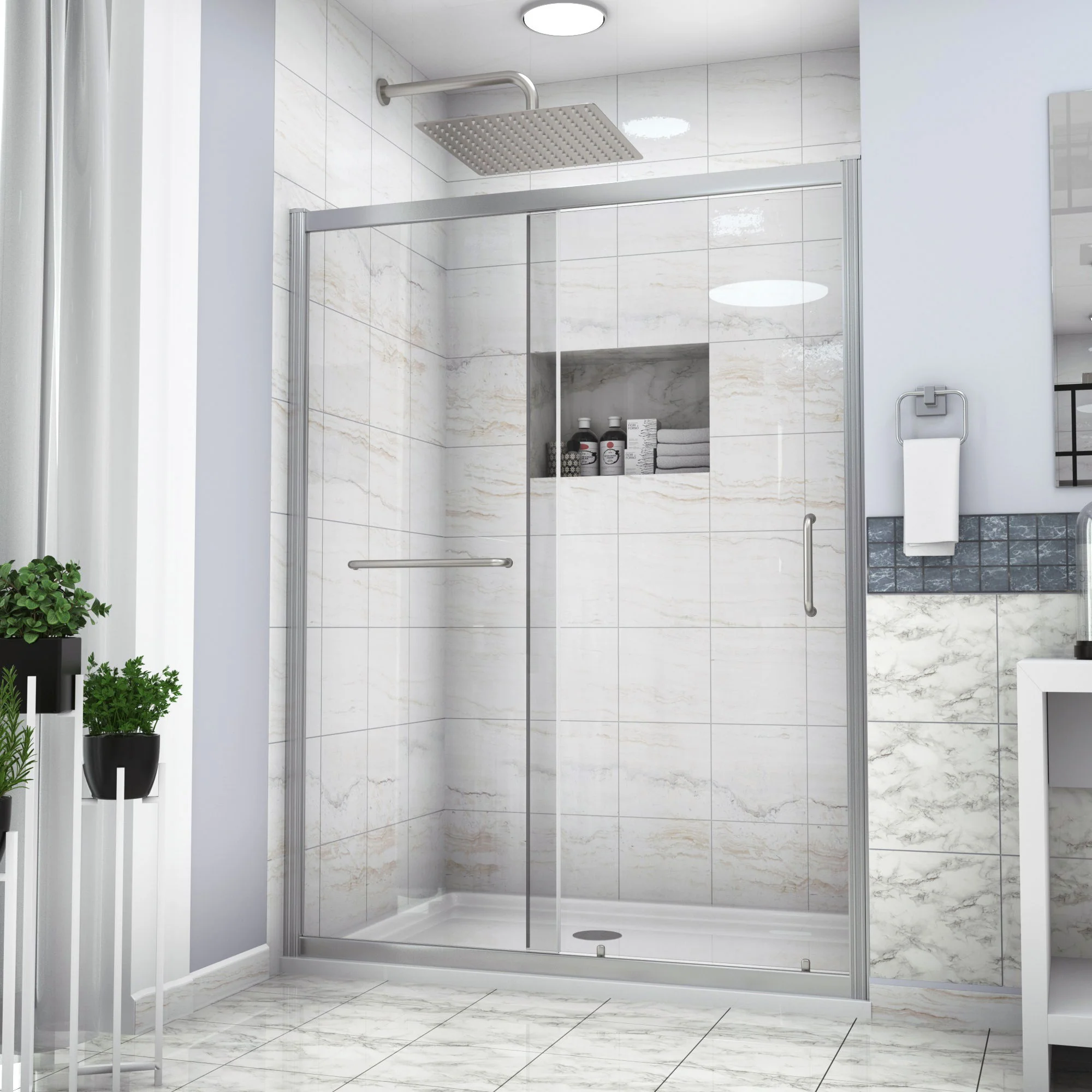 Single Sliding Bypass Shower Door, Tempered Glass Enclosure - Image 15