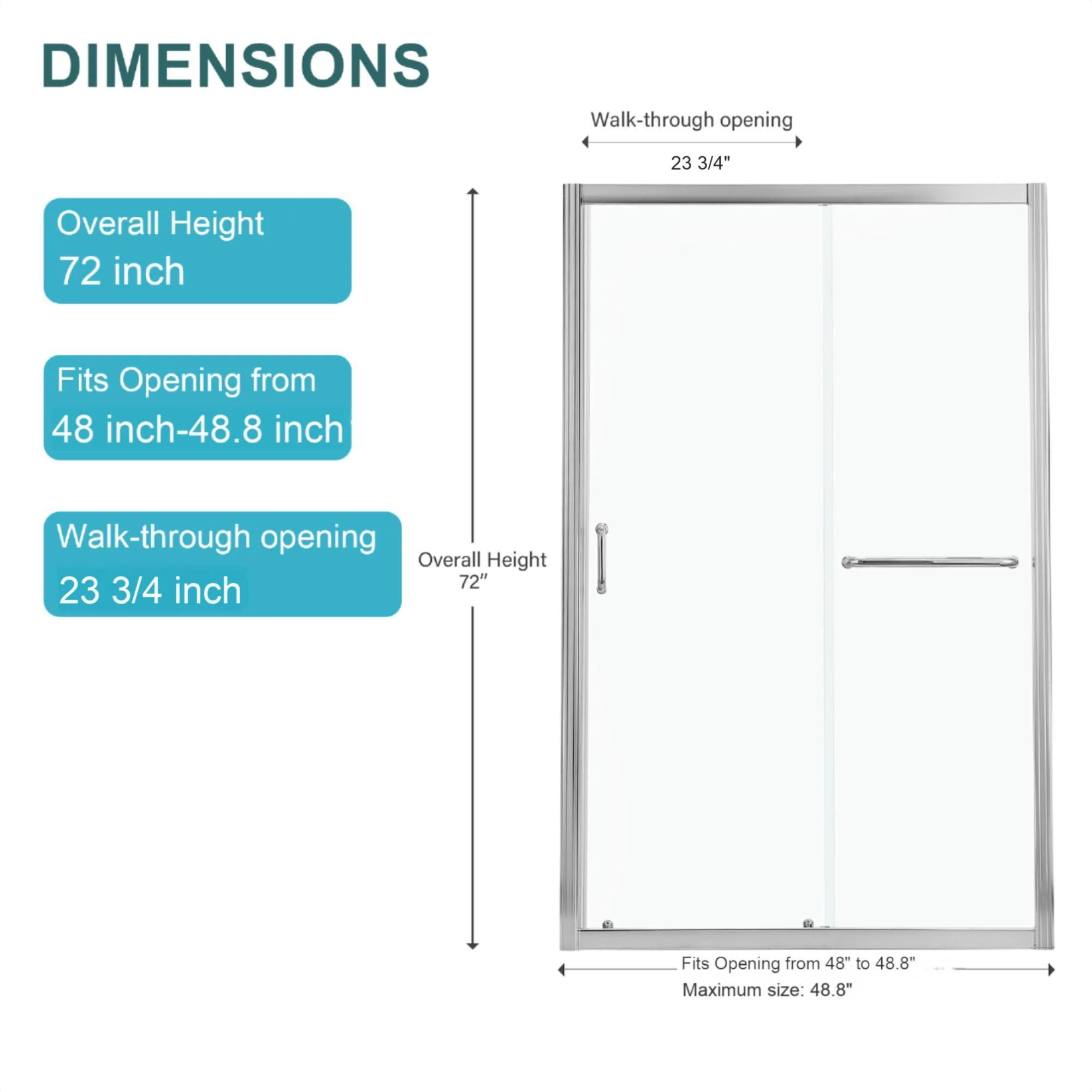 Single Sliding Bypass Shower Door, Tempered Glass Enclosure - Image 16