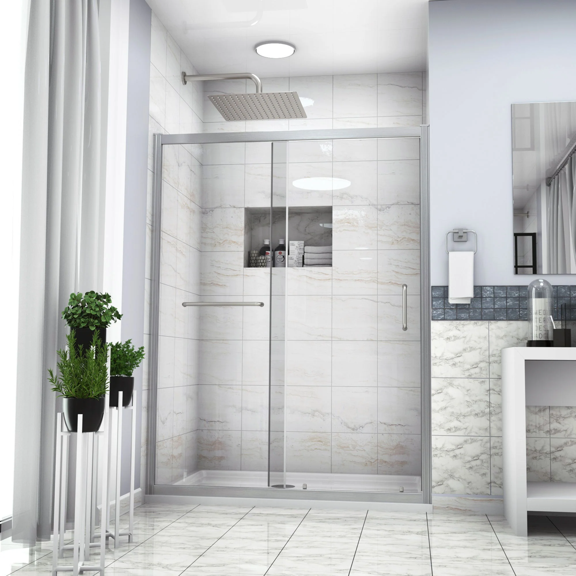 Single Sliding Bypass Shower Door, Tempered Glass Enclosure - Image 20