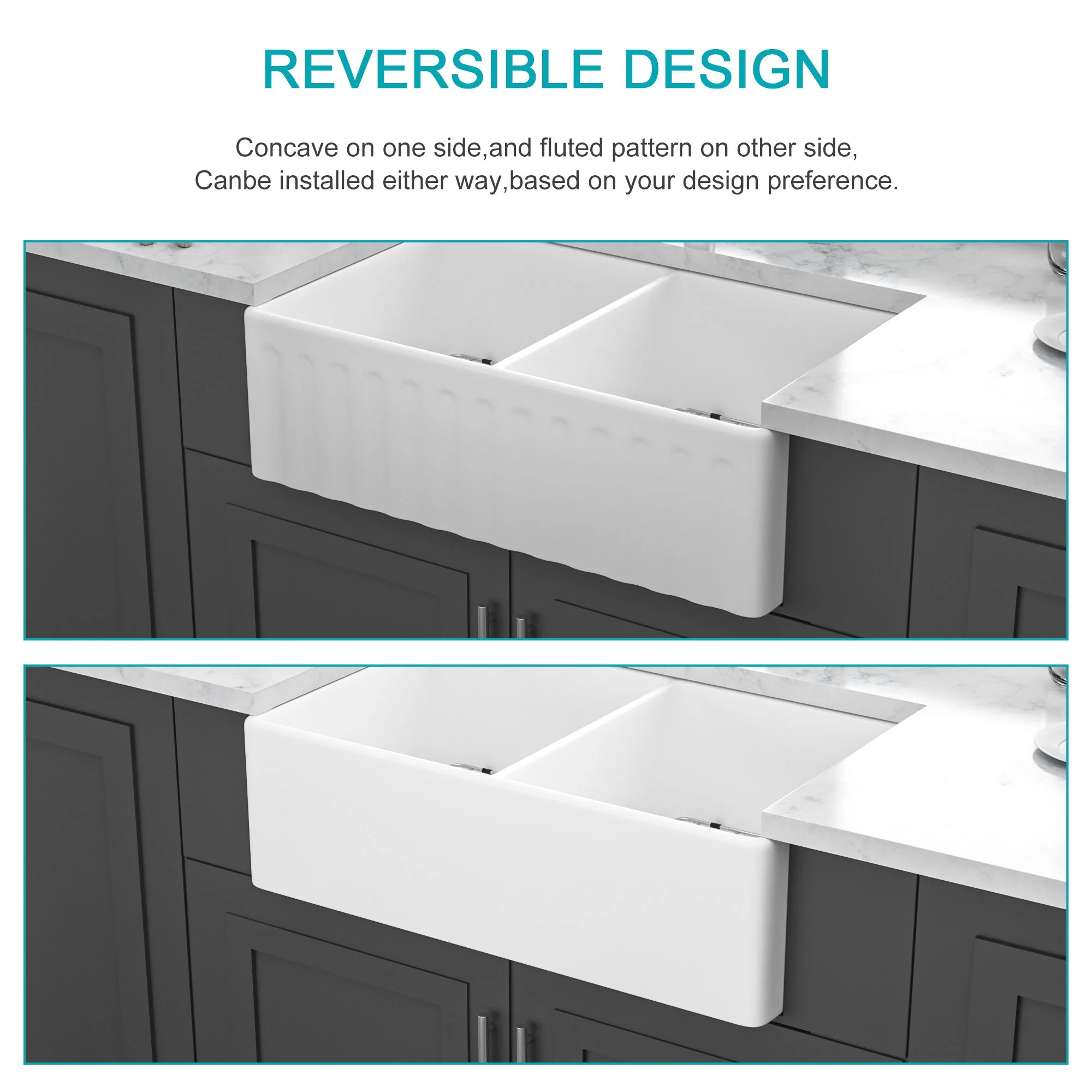 Sink 33" Double Bowl Kitchen Sink With Deep Bowls And Grids - White - Image 6