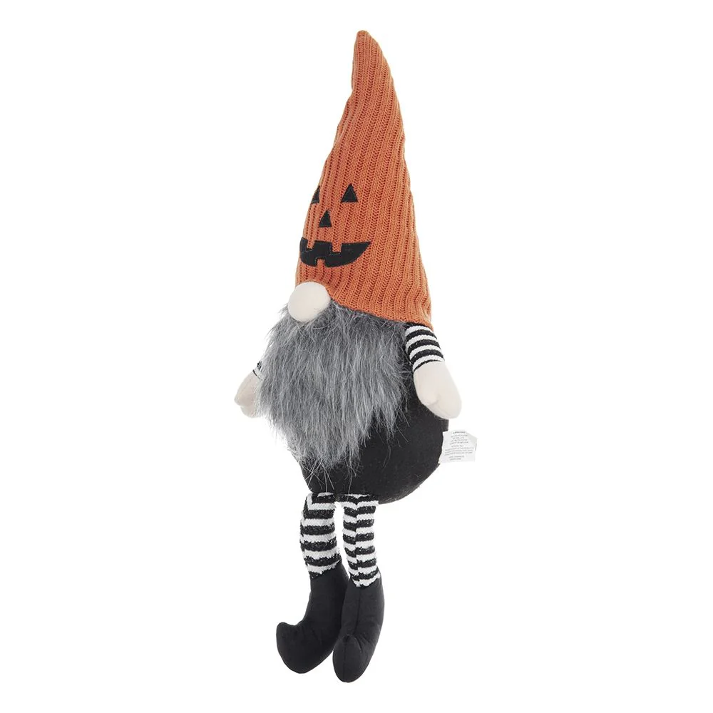 Sitting Gnome With Knit Hat, For Halloween Decor - Black / Orange / White - Image 5
