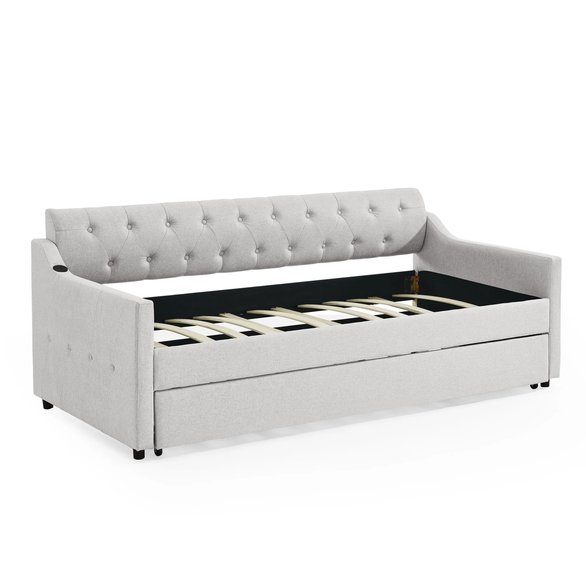 Size Upholstered Daybed With Trundle And USB Charging Armrest - Image 20