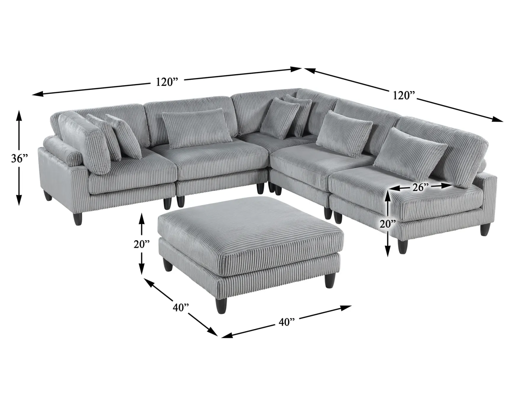 Skylum Corduroy Modular Sectional with Ottoman - Image 8