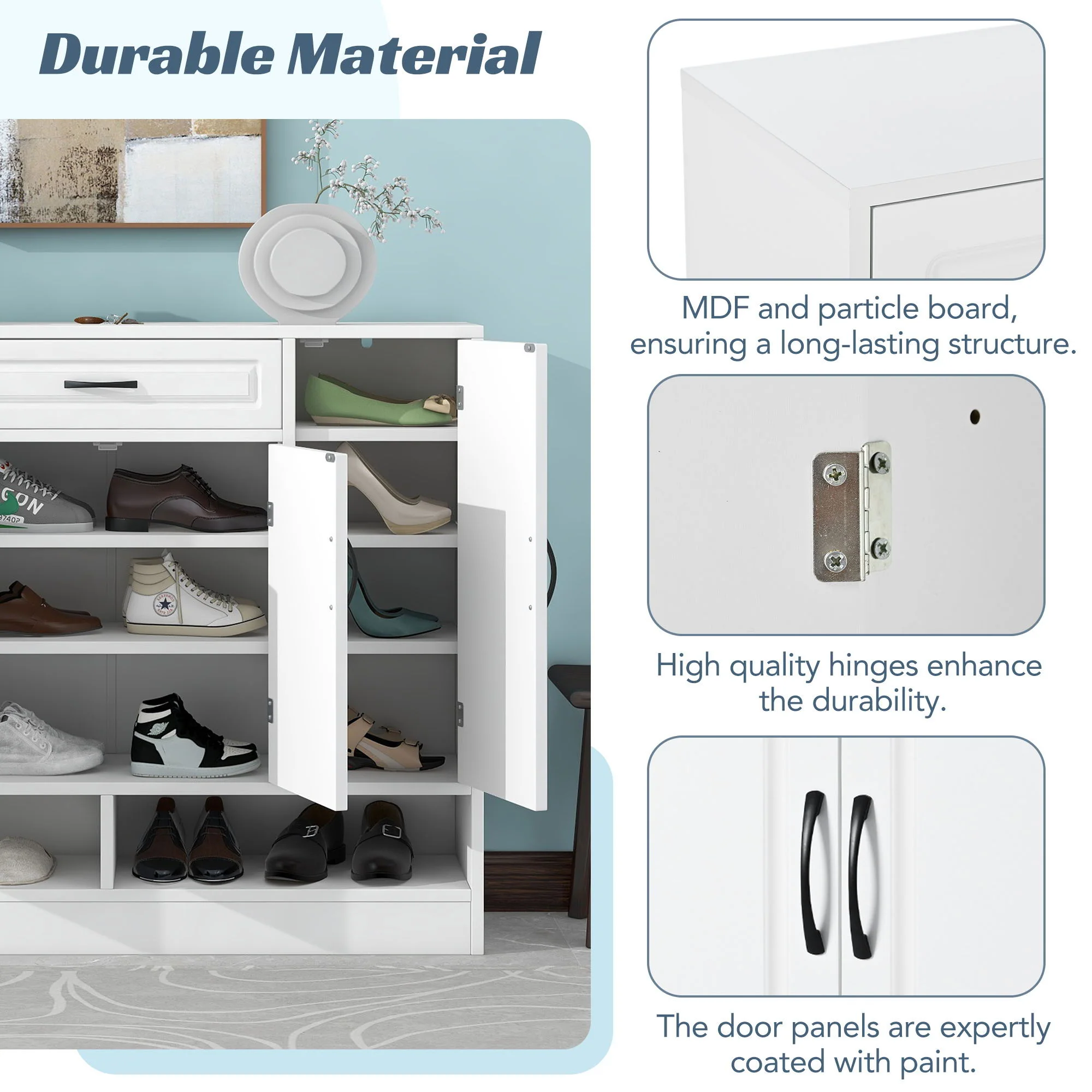 Sleek And Modern Shoe Cabinet With Adjustable Shelves, Space Saving Design - Image 8